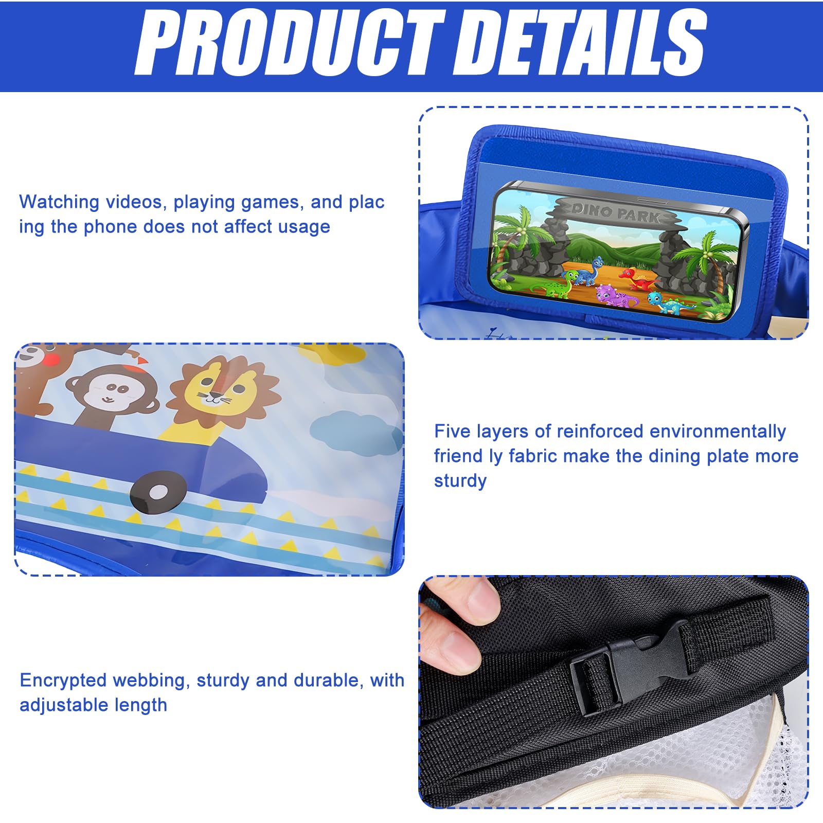 Table de voyage pour voiture pour enfants : Table de voyage pour siège auto, jeu pour enfants, tablette pour genoux pour enfants avec organisateurs, table double fonction pour enfants pour