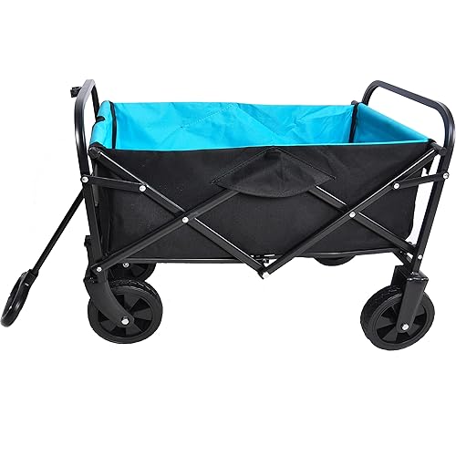 HJRTFLXC Folding cart That Does not Need to be Assembled Station Wagon, Grocery cart (Black+Blue Mini cart)