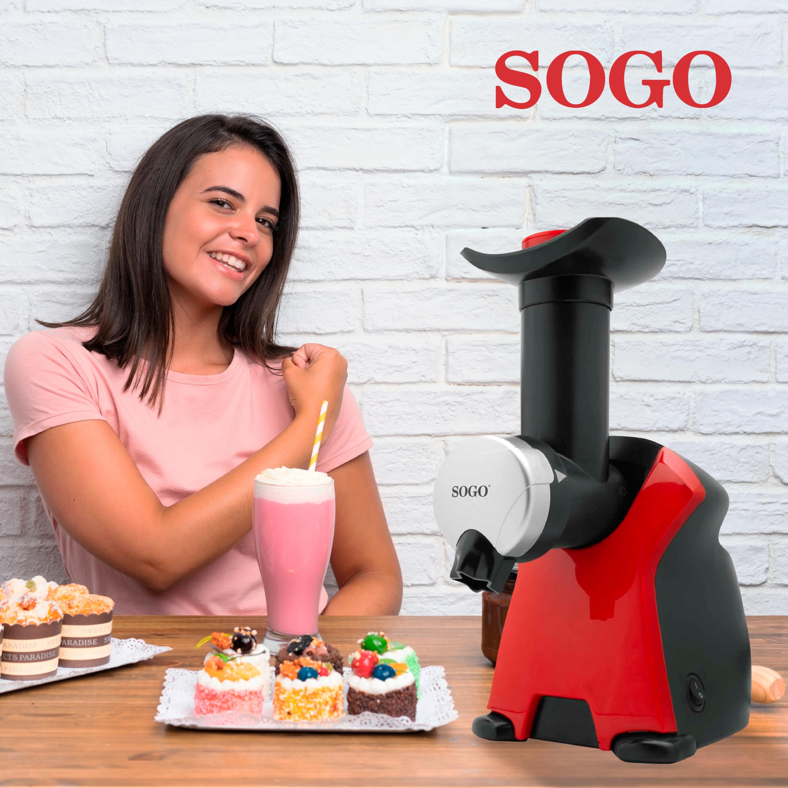 Sogo Heladera para Postres, Helados y Sorbetes - Máquina de Hacer Helados con Recetario de Postres Helados - Prepara Helados, Sorbetes y Batidos Utilizando Frutas/Chocolate Congelado - Heladera Niños