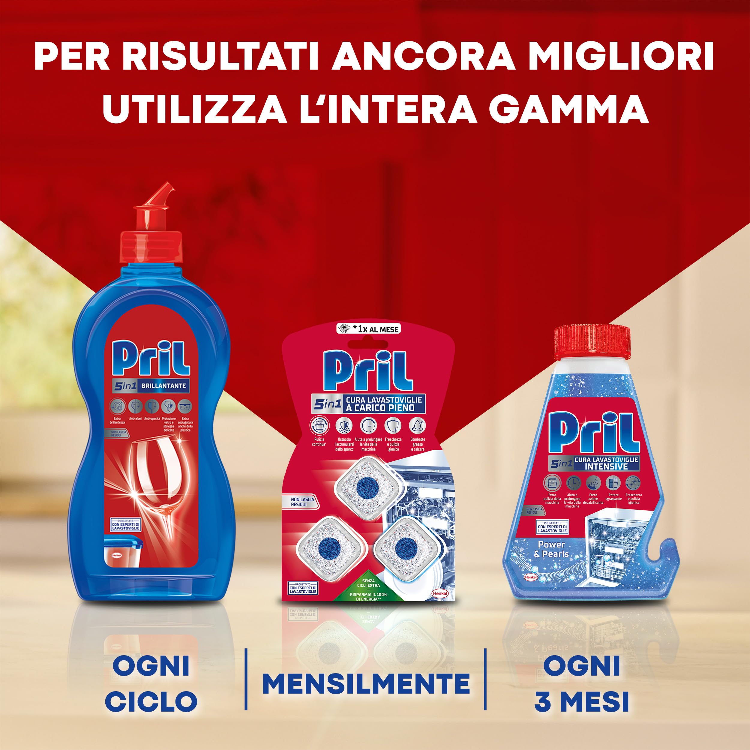 Pril Gel All in One Higiene - Detergente para lavavajillas líquido con bicarbonato - Multi-acción Sucio Difícil, paquete de ahorro de 10 botellas de 35 lavados (350 lavados)