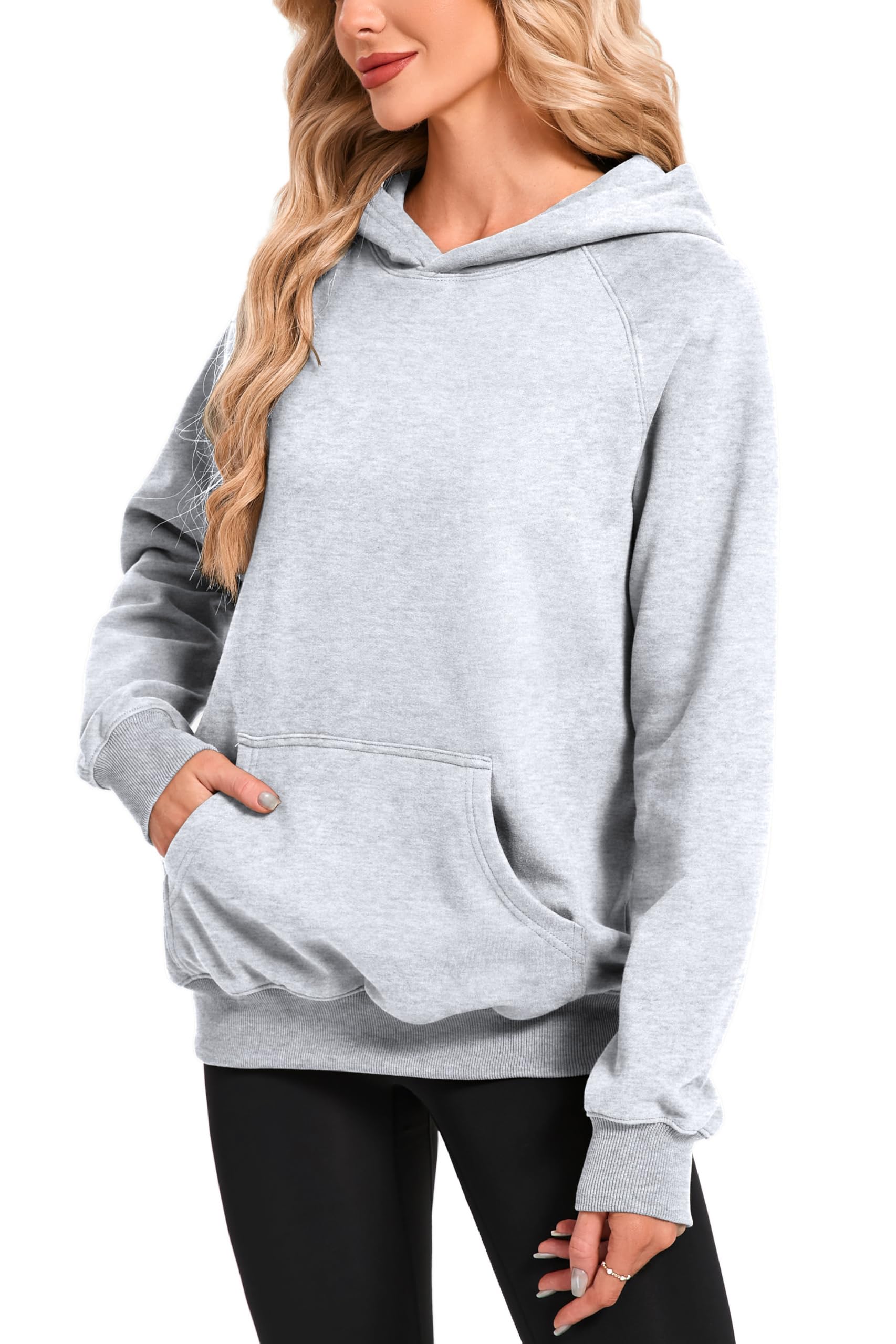 Timuspo Damska bluza z kapturem, luźna, wygodna, bawełniana, casualowa, jednokolorowa, podstawowa, z długim rękawem, bluza z kapturem, jesienna