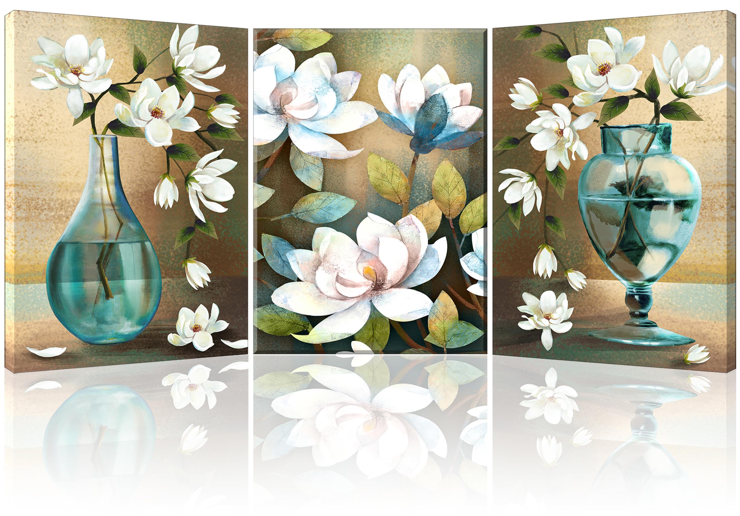 Piy Painting Set de 3 Cuadros de Flores Floreciente 40x58cm, Cuadro sobre Lienzo, Impresión sobre Lienzo Foto Flore Lienzo Decorativo, Cuadros Modernas para Cocina Dormitorio, con Marco Incorporado