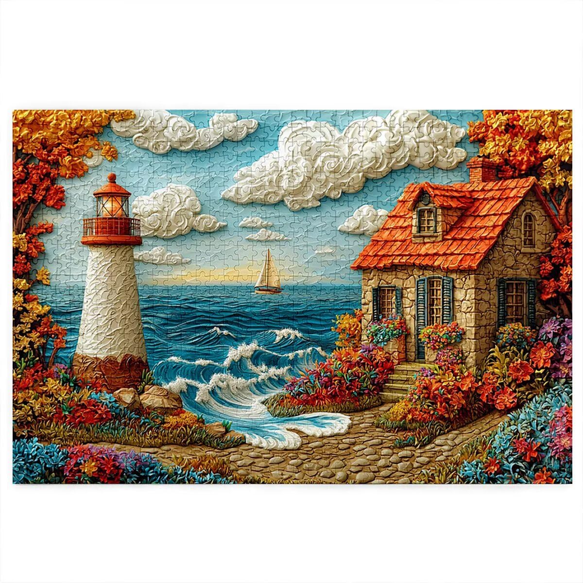 Puzzle 4000 elementów, krajobraz, latarnia morska, 4000 elementów, drewniane puzzle dla dorosłych, trudna łamigłówka, gra logiczna dla całej rodziny, drewniane puzzle dekoracyjne do salonu, prezenty
