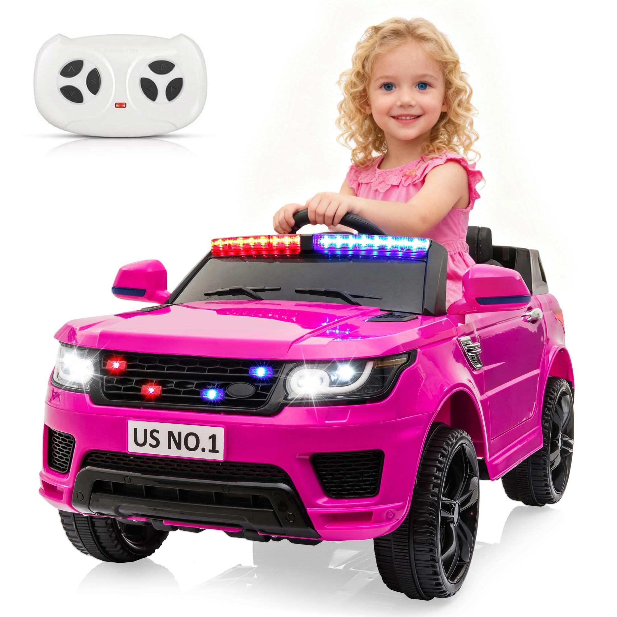 TOBBI 12V Kids Ride On Car with Remote Control Toddler Battery Powered Toy Electric Cars for Girls 3-6 w/Bluetooth, Dual Driving Modes, 3 Speeds, Flashing Lights, Music & Horn
