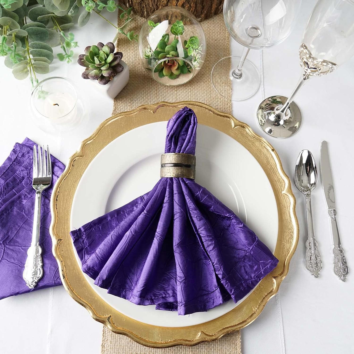 Tableclothsfactory Purple 20x20 Taffeta Crinkle Napkins