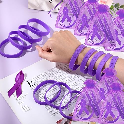Miniatura 7 de Qilery Juego de 50 regalos de concientización sobre el cáncer de mama, incluye cinta de concientización sobre el cáncer, pulsera y bolsas para