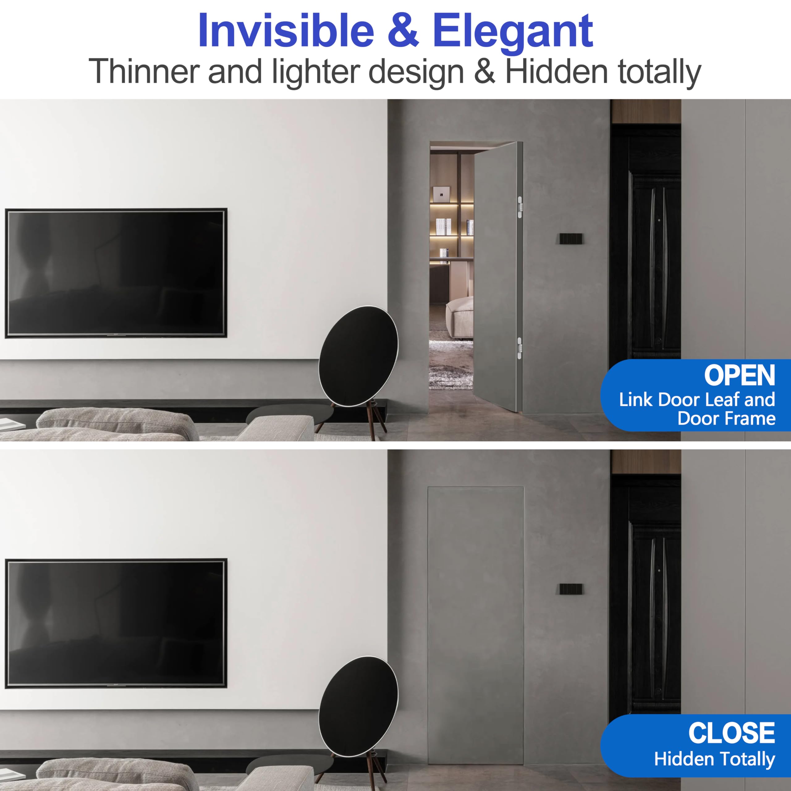 Bisagras de puerta ocultas (2 piezas) - Bisagras invisibles para puertas, bisagras ocultas de giro de 180 grados, bisagras ajustables de 3 vías y resistentes (plata, 6 pulgadas)