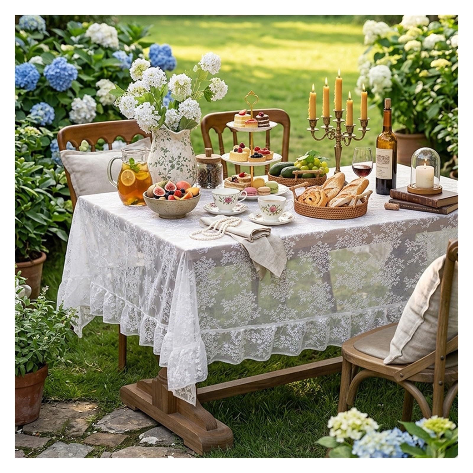 NJIEzhao Embroidered Lace Tablecloth Embroidered Lace Tablecloth Elegant Floral Rectangular Hollow Out Decorative Table Cover(White,140x100cm)