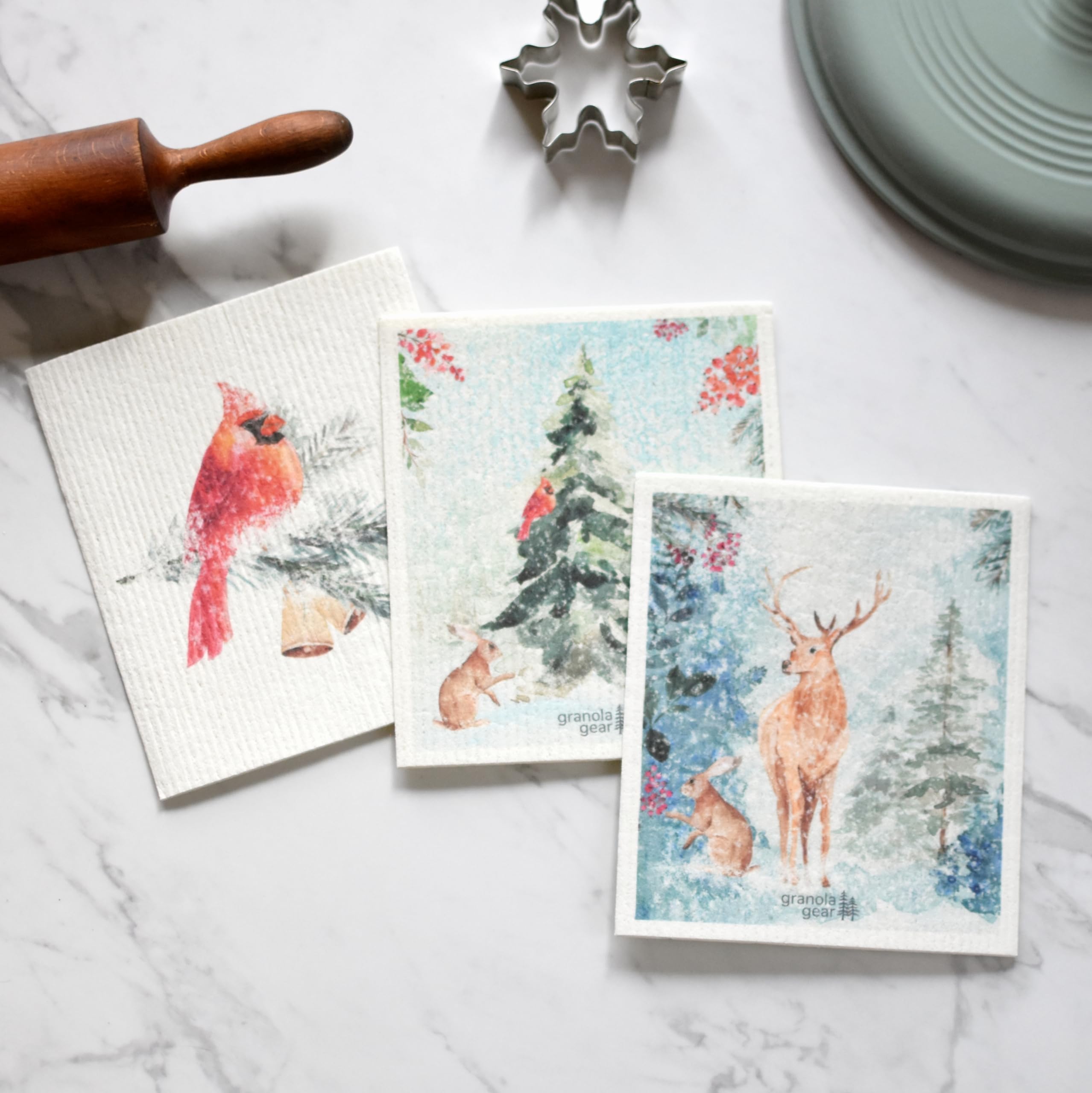 Paños de cocina suecos de Navidad de alta calidad para cocina, paquete de 6 toallas de papel reutilizables, ecológicas, compostables, biodegradables, esponjas de paño de lavado de