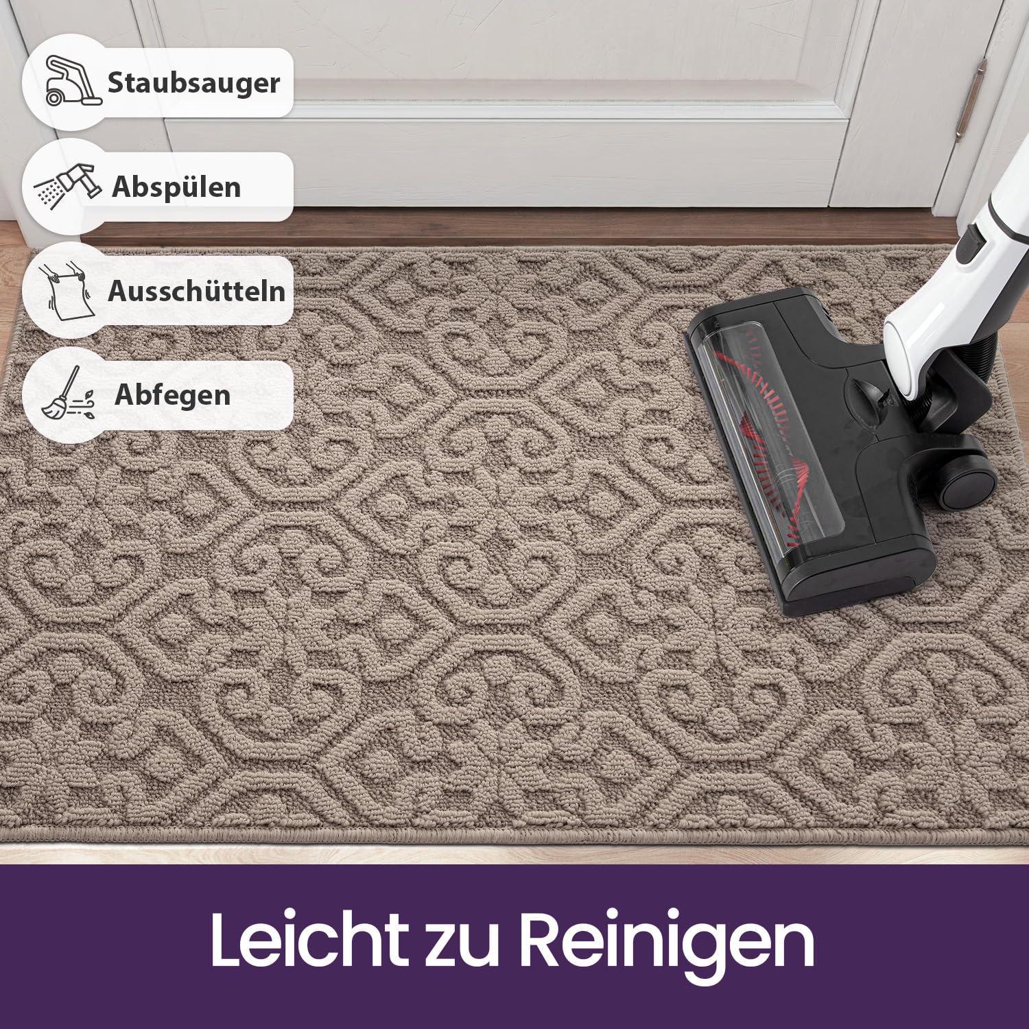 DEXI Schmutzfangmatte 90 x 150cm, rutschfest Fußmatte Innen, waschbarer Fussmatte, absorbierend Türmatte für Eingang, Haustür, Patio, Flur, Beige