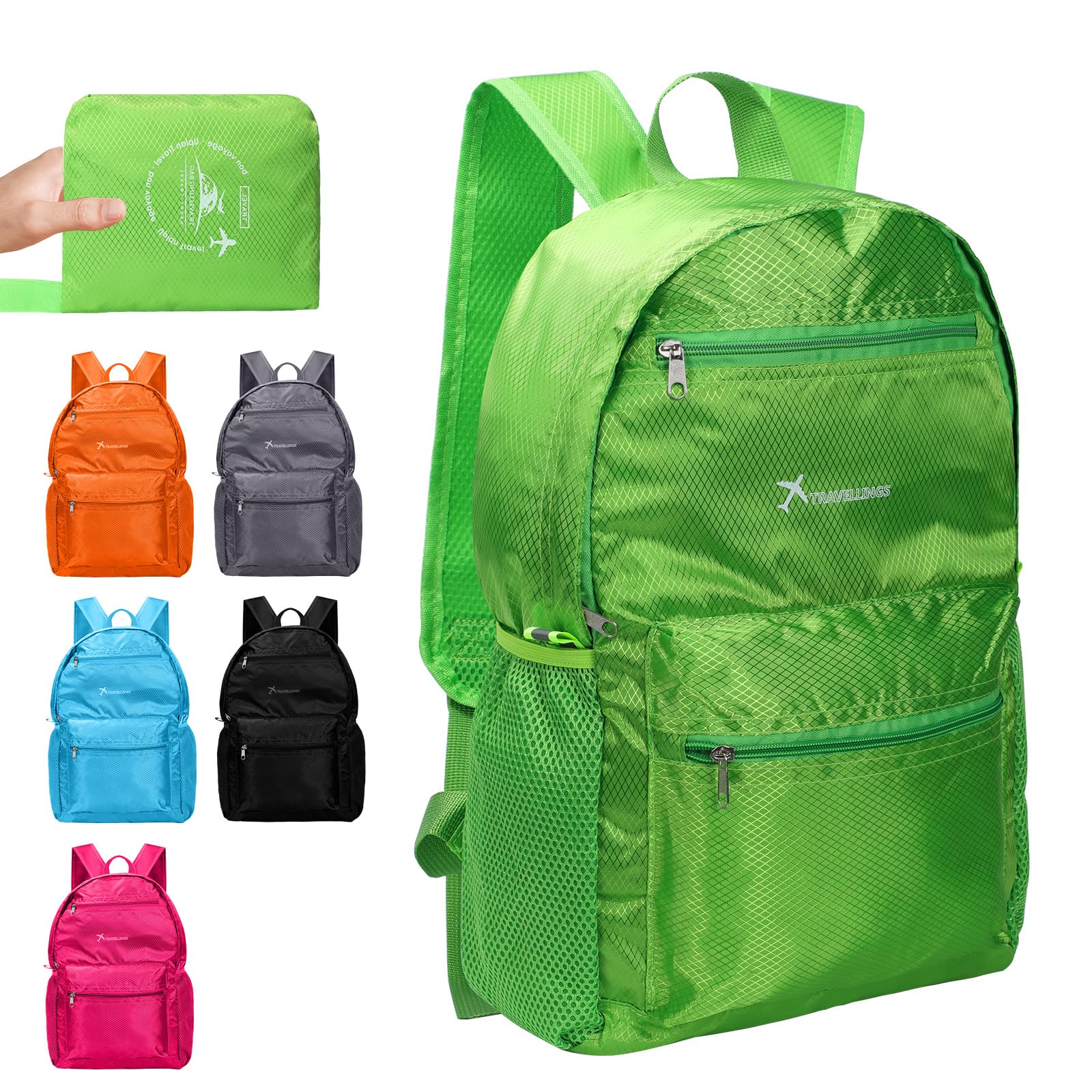 Risipu Lightweight Foldable Backpack Small Waterproof Hiking Rucksack Durable Packable Backpacks for Women Men Outdoor Hiking Biking Travelling Walking Camping (L-Green)