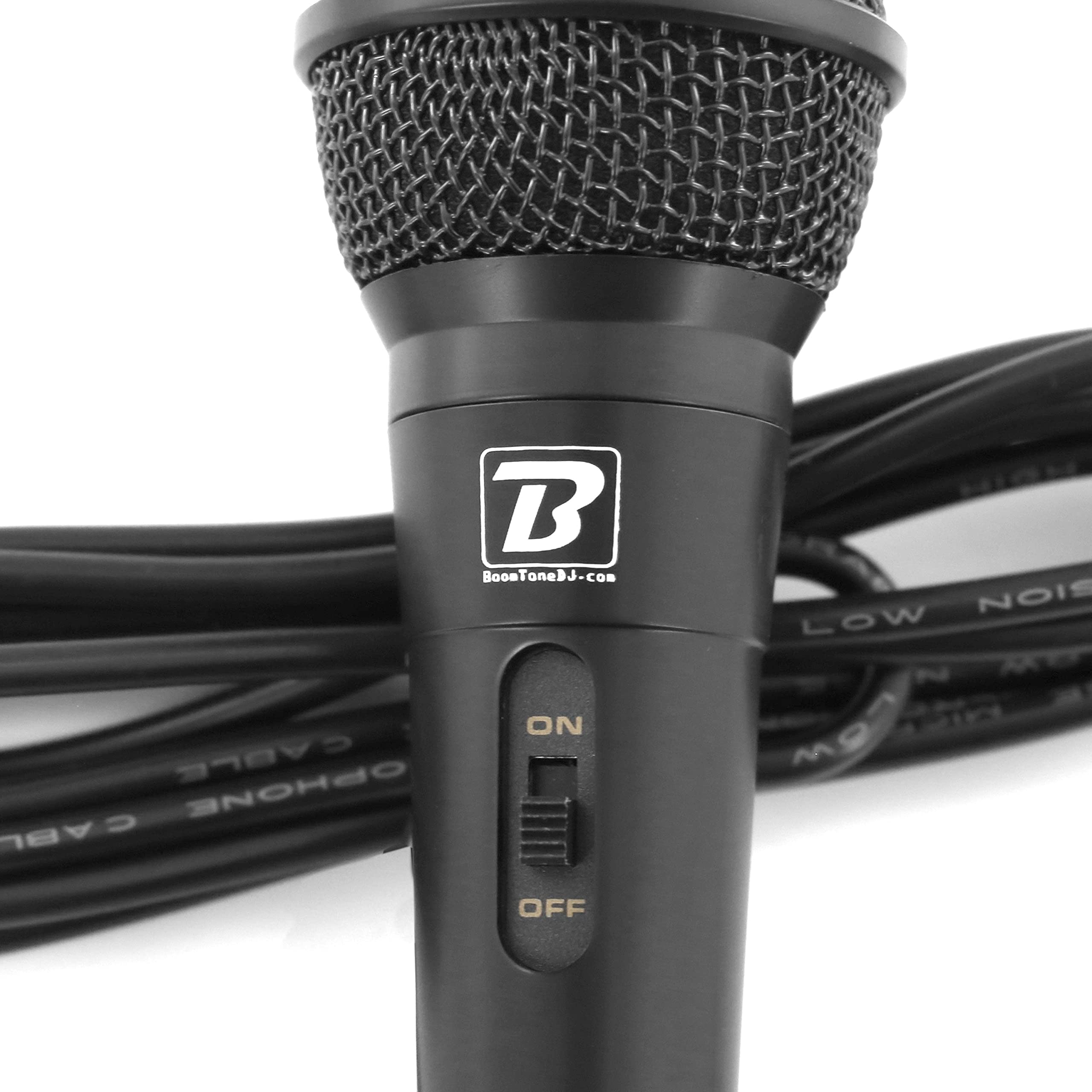 BoomtoneDJ Microphone PC Mini Jack 3.5mm Adaptateur 6.35mm Noir, Interrupteur Marche/Arrêt, 600 Ohms, Dynamique Cardioïde pour Karaoke et Chant sur Ordinateur - Câble 3m