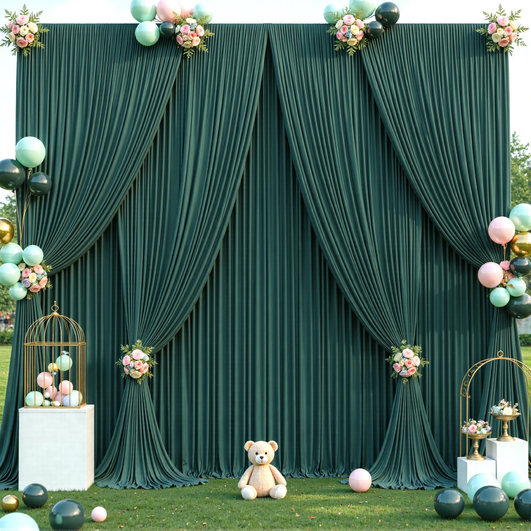 40ft x 10ft Wrinkle Free Hunter Green Wedding Backdrop Curtains for Party Bridal Shower Reception Decorations Green Fabric Curtain Backdrops Drapes