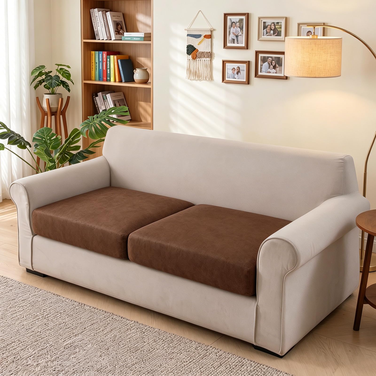 ele ELEOPTION Stretch Sofa Seat Cushion Cover, Outdoor Couch Cushion Cover, Non-Slip & Soft Leather-Like with Elastic Bottom, Water-Repellent Protector for Parlor Garden Patio(Dark Brown,65~95cm*2)