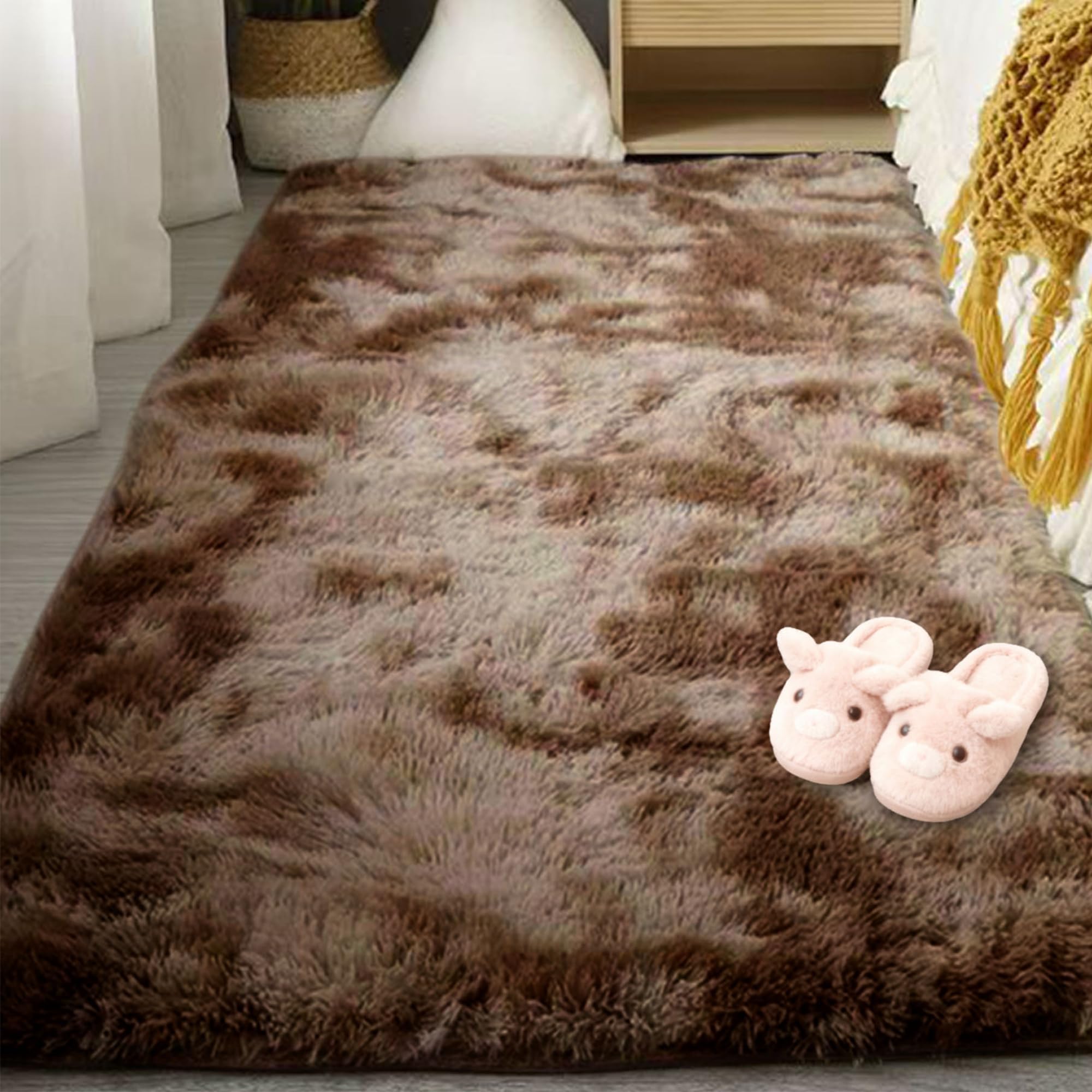 Tapis de sol 160 x 330 cm marron à poil long pour un salon moderne