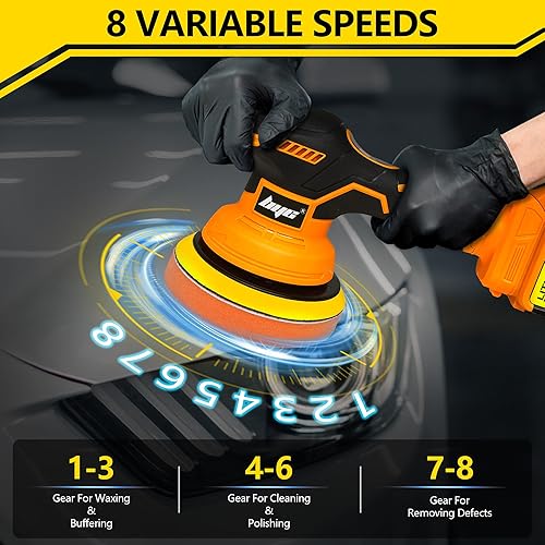 Miniatura 3 de Pulidora inalámbrica de coche para batería Dewalt de 20 V, kit de pulidor orbital portátil de 6 pulgadas, pulidor de coche de 8 velocidades