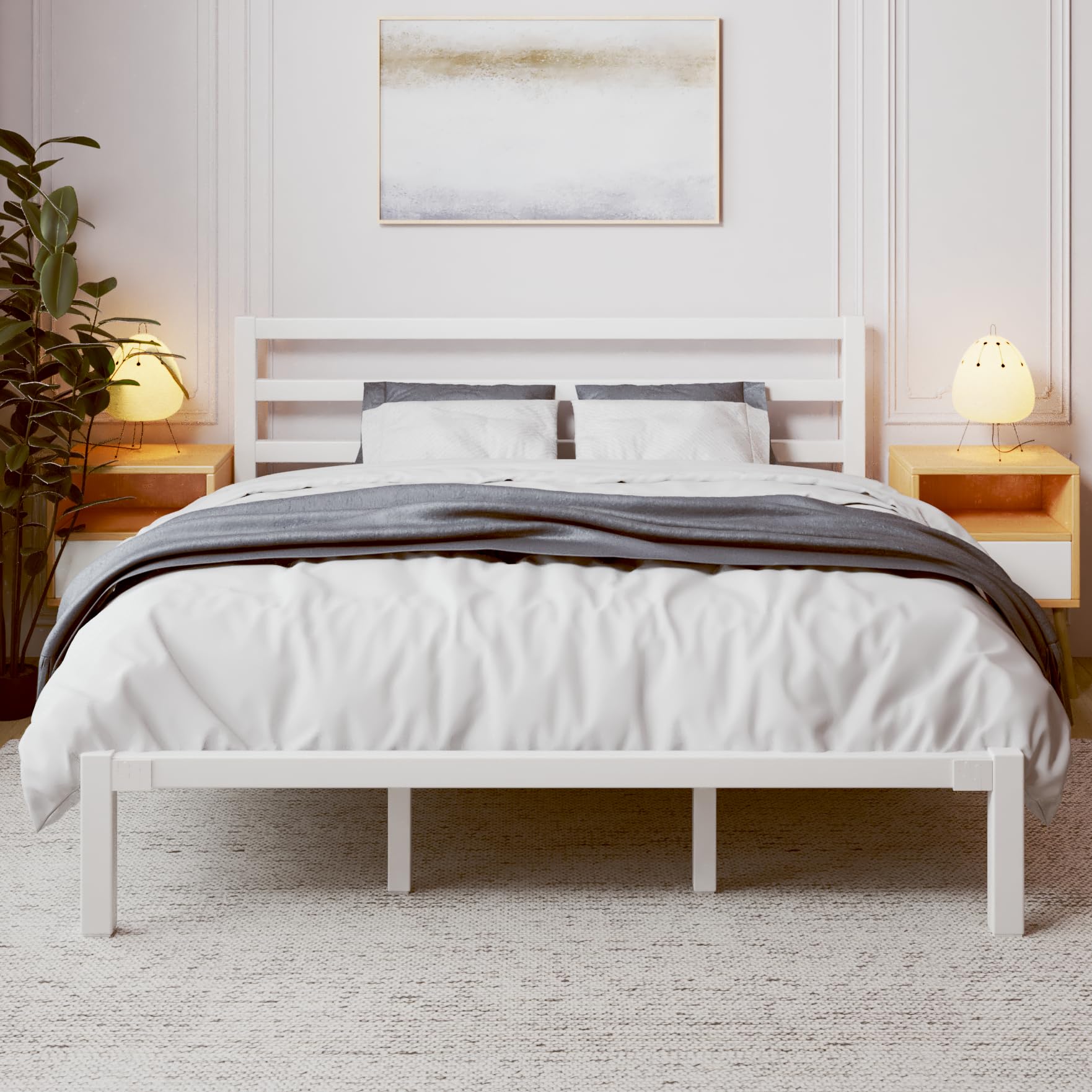 King Size Bed Frame Heavy Duty Platform Bed Frame with Strong Metal Foundation Under Bed Storage Mattress Foundation