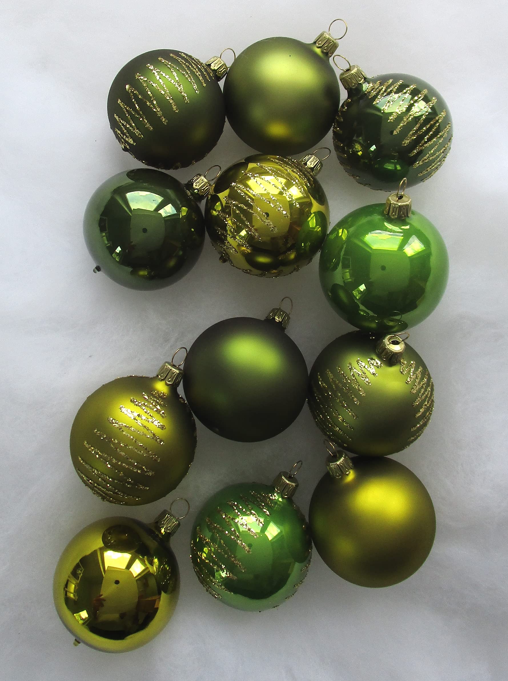 Lichte Thüringer Christbaumschmuck Exclusiv grün olivgrün moosgrün 6cm Handarbeit Germany 12er Set