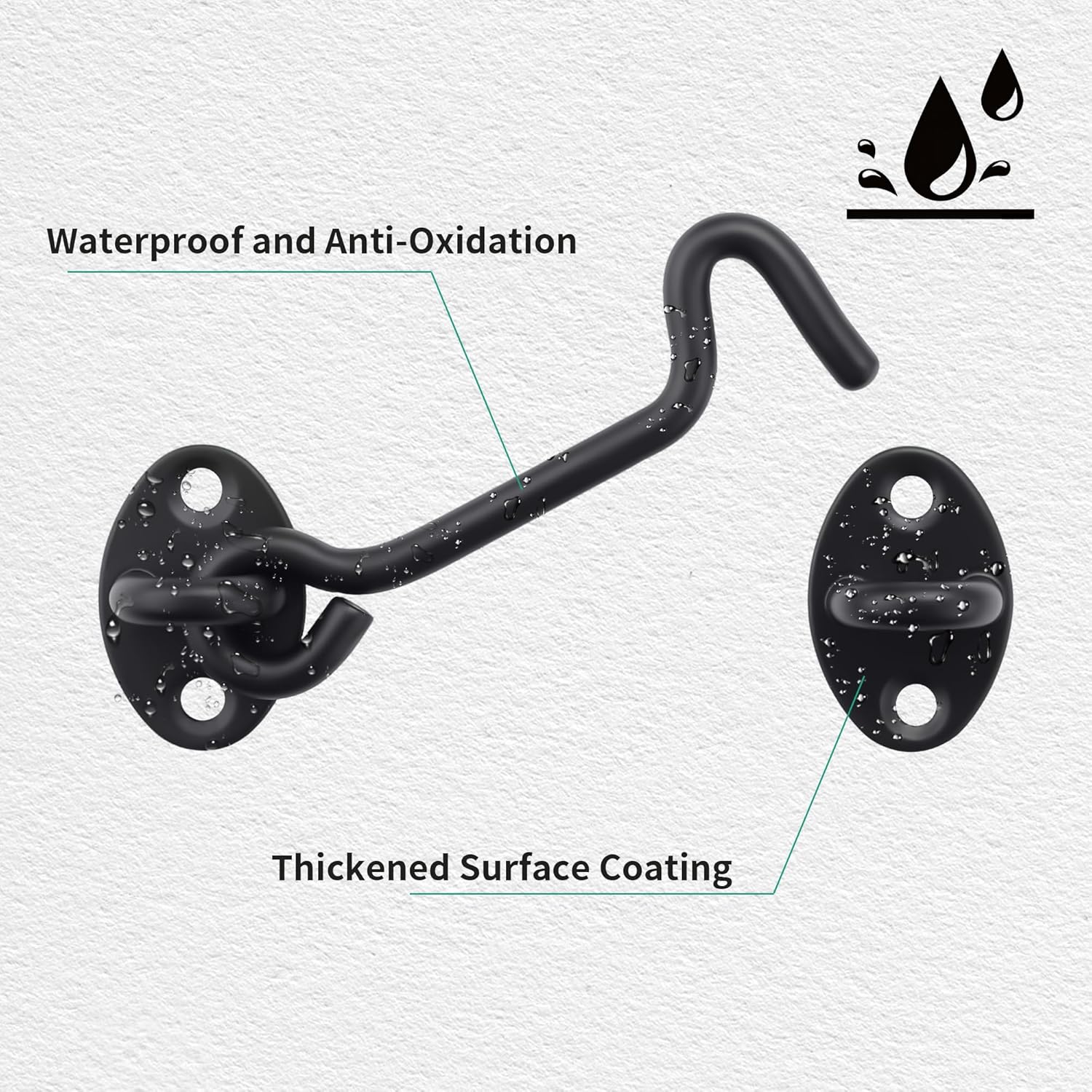 Alise 4'' Hook and Eye Latch for Doors,Barn Door Lock Black Gate Latches Stainless Steel Hook Eye Latch Heavy Duty Screen Door Latches for Barn Shed Cabin Window Bathroom Sliding Doors,Pack of 3