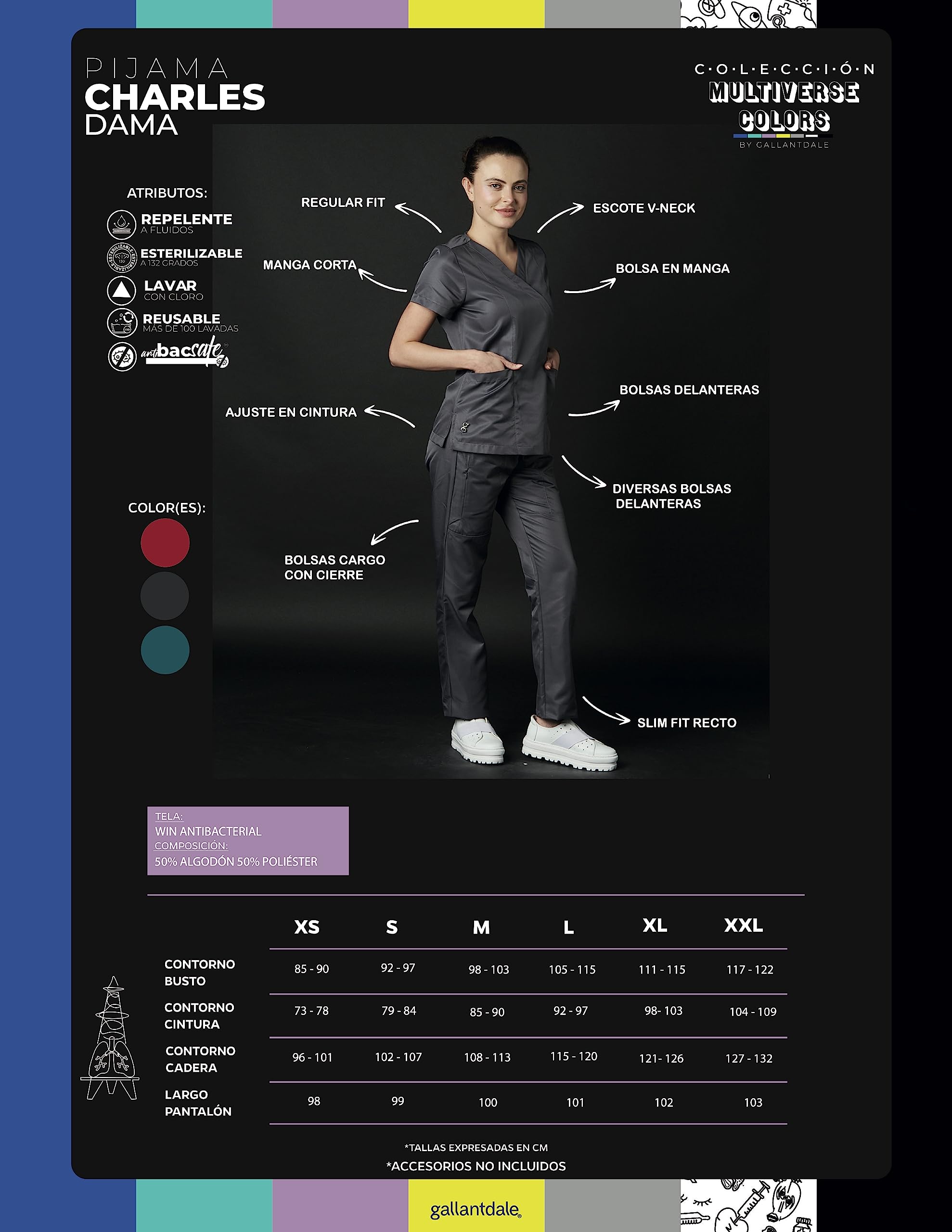 Zestaw Sanitarny Charles Kobieta Win Antybakteryjny Odporny Sterylizowalny Uniform Piżama Odzież Robocza Lekarz