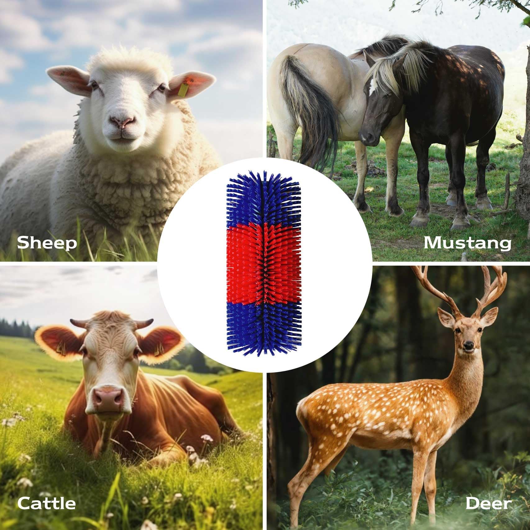4 cepillos duraderos para rascar ganado, cepillo rascador de cabra, cepillos de aseo de masaje completo con 8 tornillos para vaca, ganado, caballo, cabra, cerdo (rojo, paquete de 4)