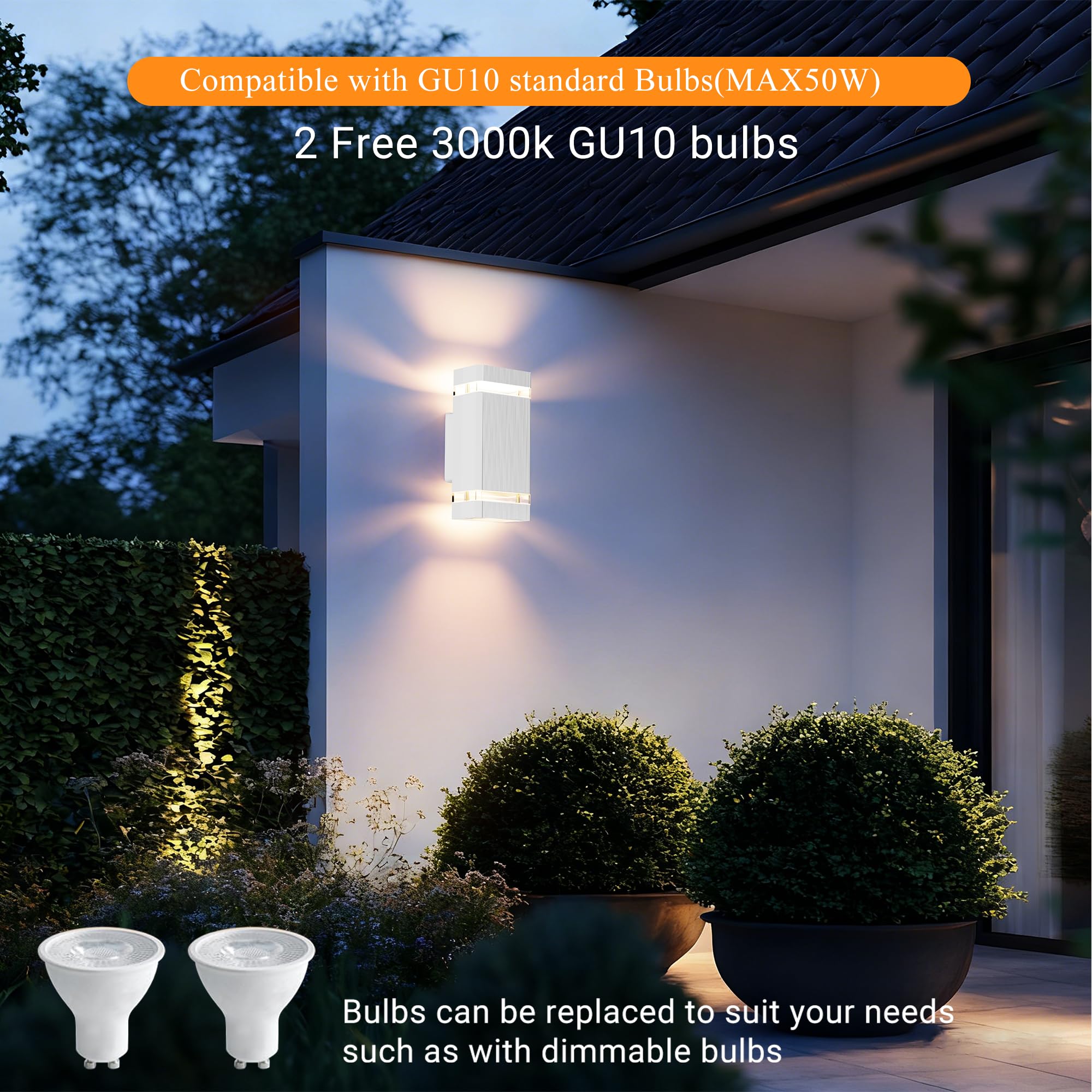 Aipsun LED Lampada da esterno, Applique da esterno GU10 Up Down 3000K bianco caldo | IP65 Applique per interni/esterni, balcone, giardino, garage e corridoio|Bianco