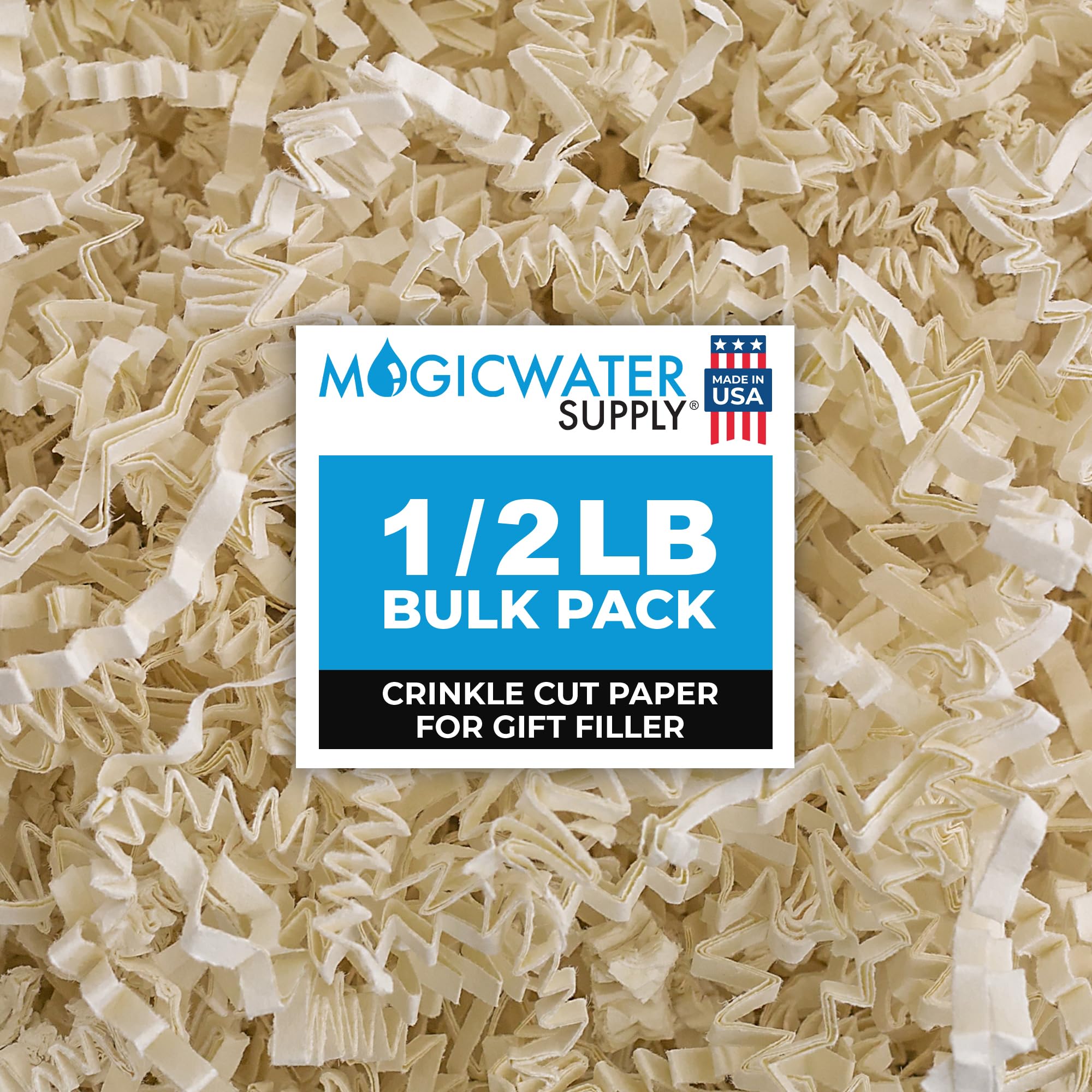 MagicWater Crinkle Cut Paper for Gift Baskets - 1/2 LB - Light Ivory - Perfect for Shredded Paper Filler, Basket Filler, Gift Boxes, Bridesmaid Gifts, Halloween Stuffers – Ideal for All Occasions