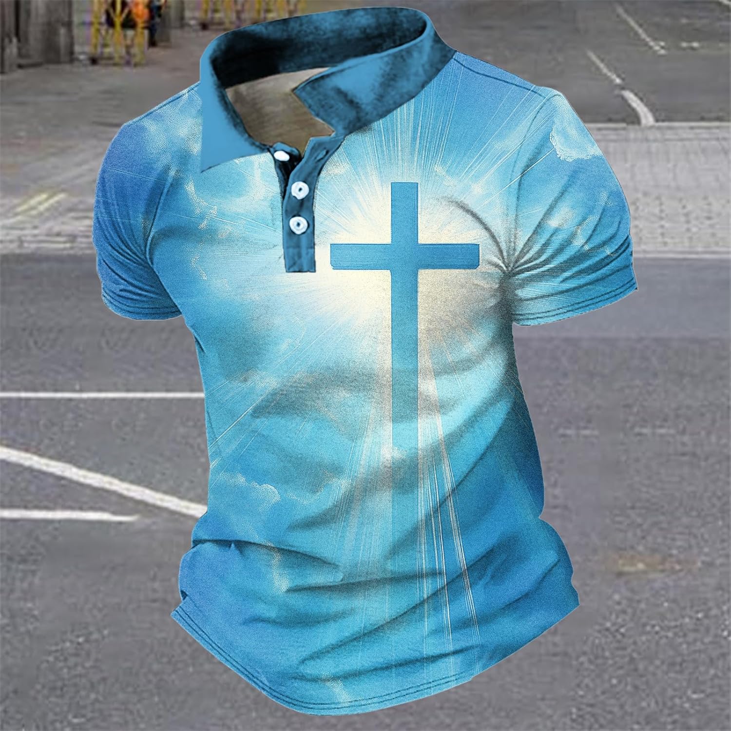 Mens Graphic T-Shirts Polo Short Sleeve Slim Fit Collared Button Novelty Fashion Cool Workout Casual Tunic Shirts - Image 3