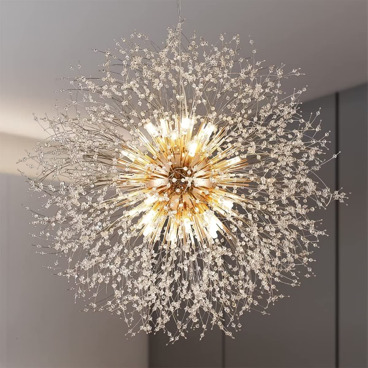 NHPJFDC Silver Dandelion Chandelier luminaire, 24 Lights - 40 inch Diameter, LED G9 Bulbs Included, Oversized Large Hanging Chandelier luminaire (Gold 24 Lights)