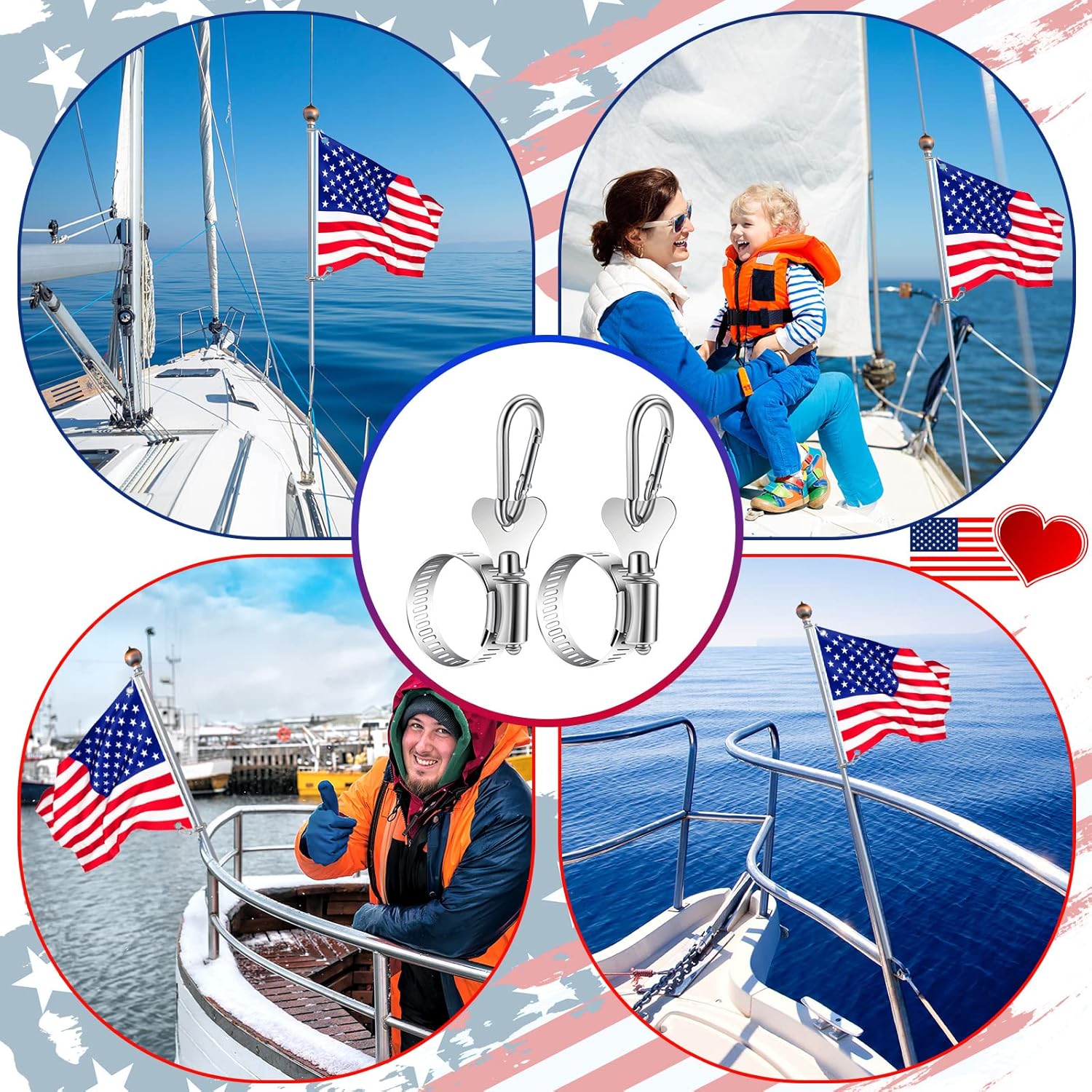 20 Pieces Bulk Boat Flag Pole Clips Flag Pole Kit Flag Pole Rings and