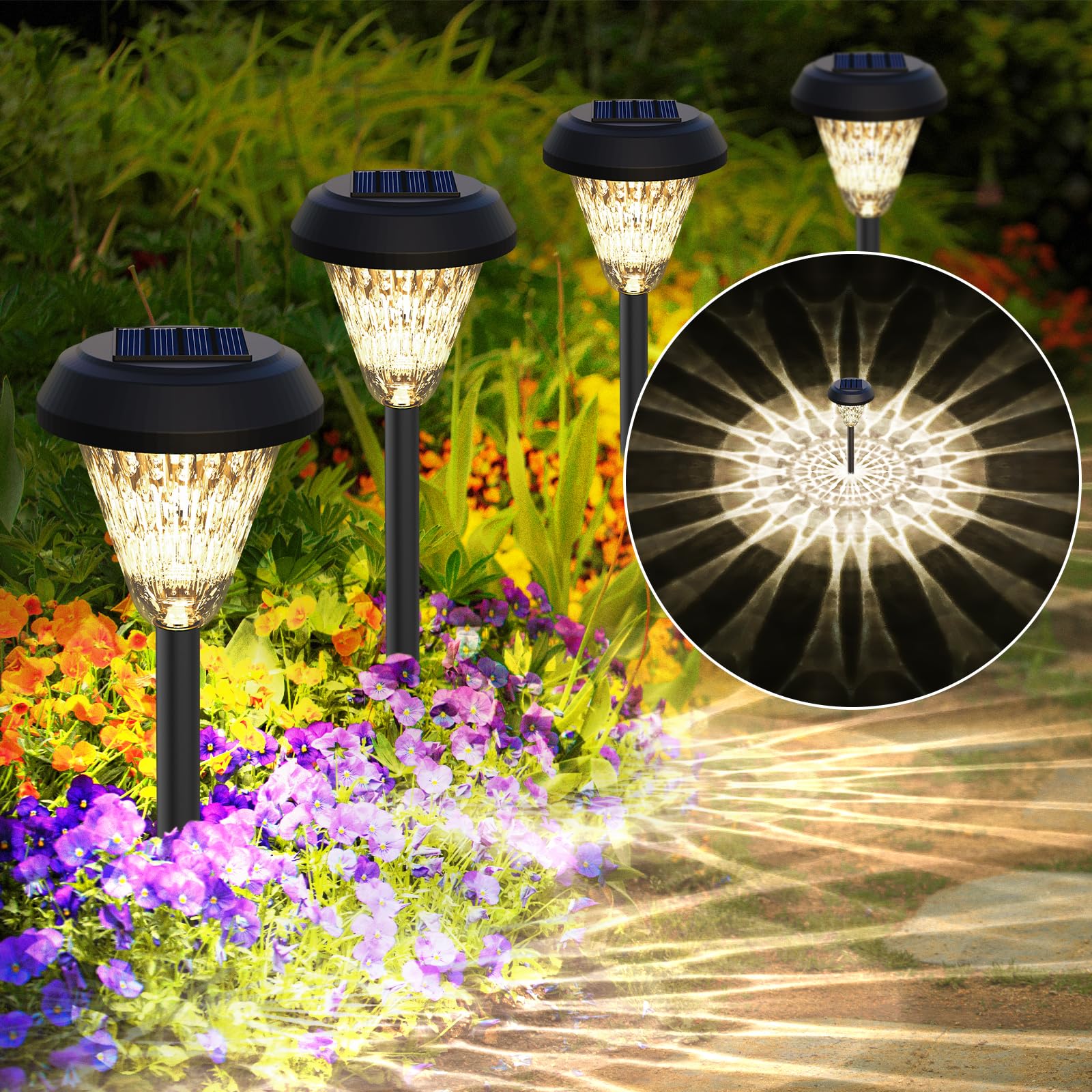 Solar Pathway Lights Bell Howell 4 Pack IP65 Waterproof Solar Lights Outdoor,  Auto On/Off Garden. Landscape Lighting, White Path, Powered For Yard  Driveway Walkway Patio Lawn Garden Decor, image size:1600x1600