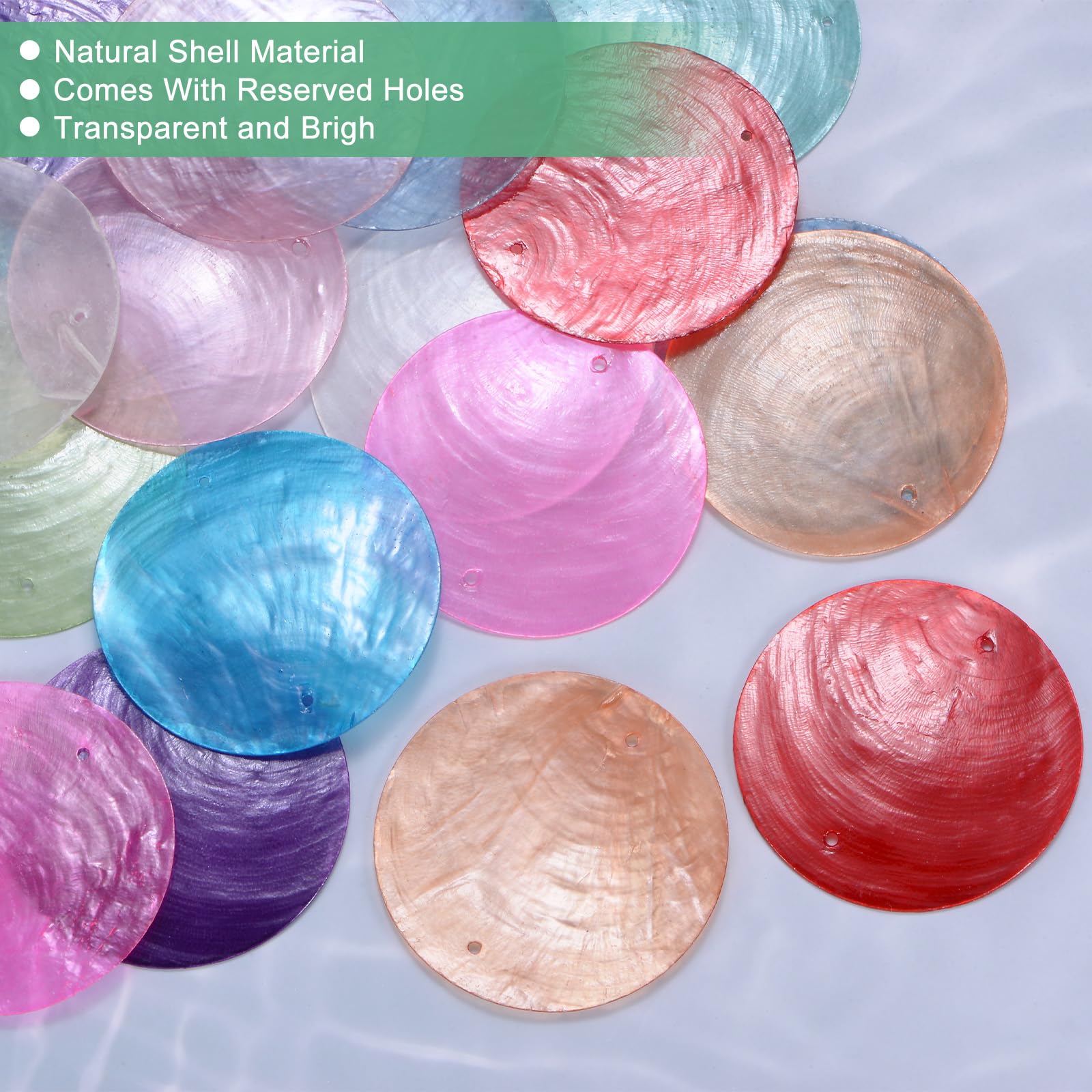M METERXITY 100-Pack Round Shells Pieces, 50mm Flat Round Natural Shell Charm with Hole - Image 2