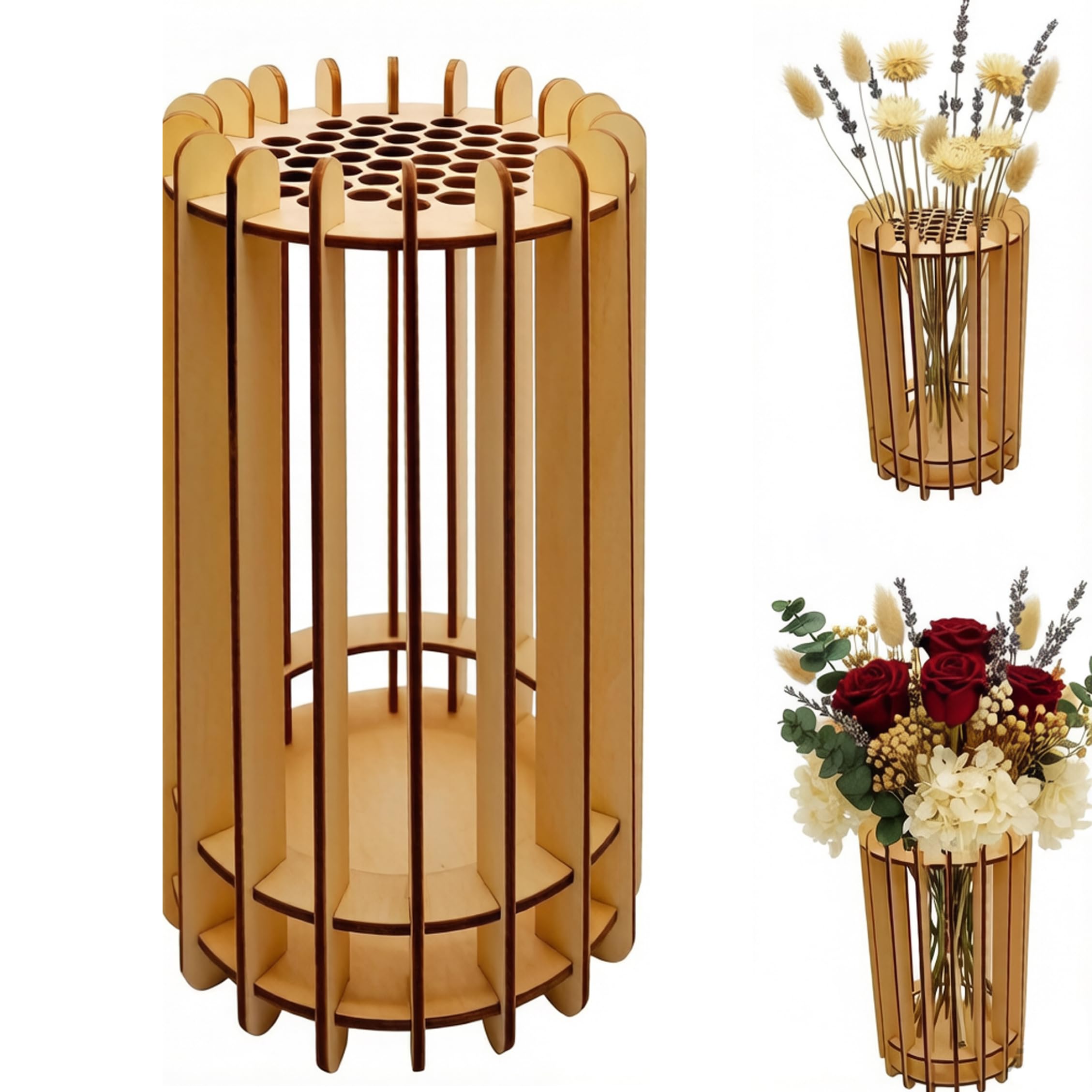 Xoeryoy 3D Puzzle Vases for Adults, Easy Assembly Smooth Wooden Puzzle Vase for Flower Arrangement, Tabletop, Home Decor