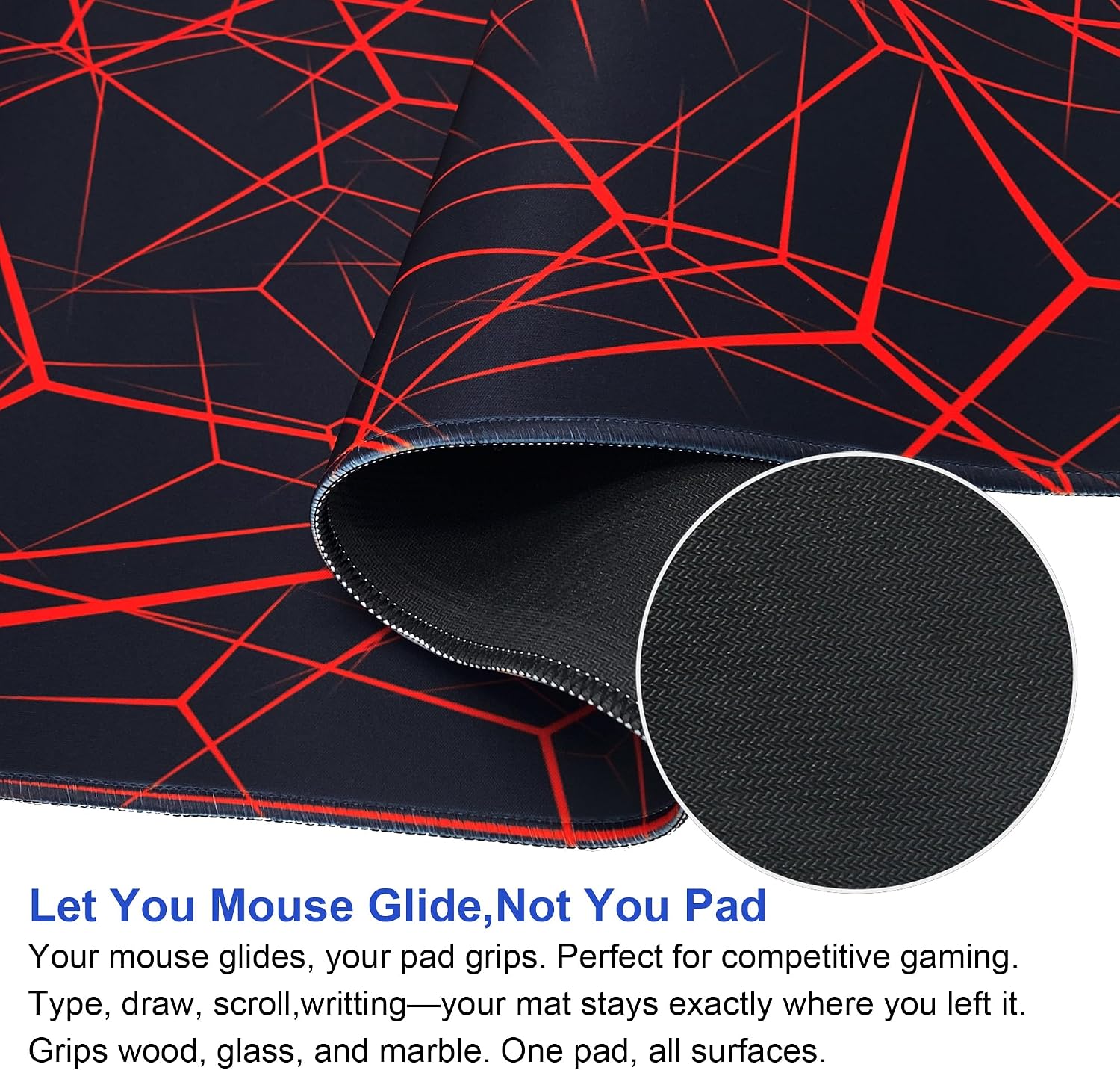 Large Mouse Pad,Non-Slip Rubber Base,[27.5x11.8IN] Computer Desk Mat for PC, Mac, Laptop - Stitched Edges and Smooth Surface for Office, Home, Work-70x30 Redline image 5
