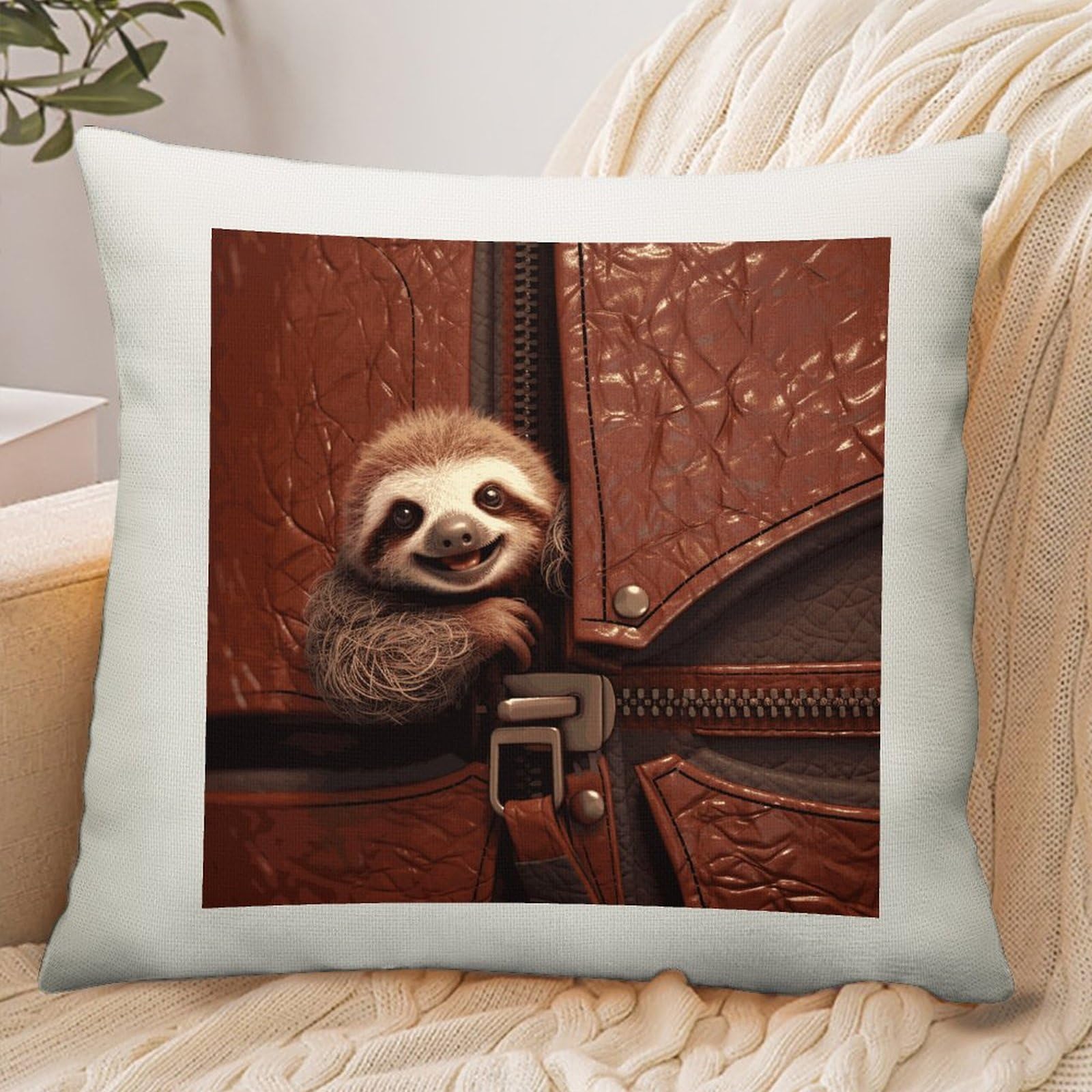 Adfgyerh Style Sloth On Zipper Pillow Cover Breathable,Pillowcases Boho Decorative Envelope Closure,Throw Pillow Covers For Beach,Patio,Balcony,Couch Living Room 18 * 18In