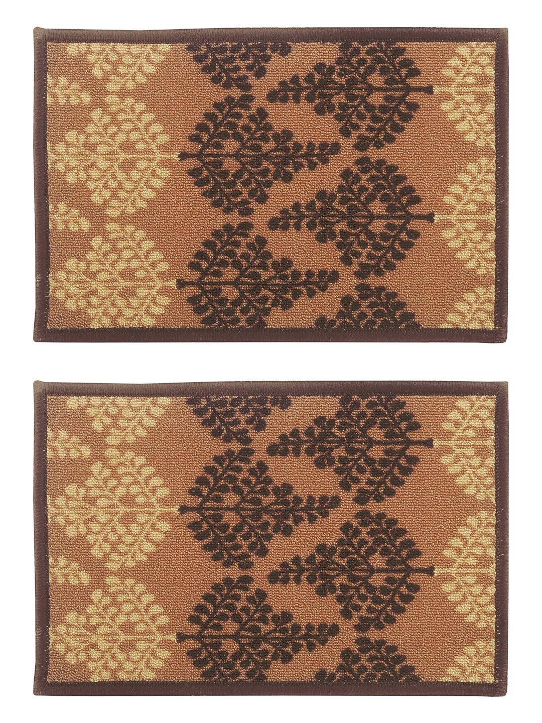 Bianca Highly Durable Anti Slip Door Mat -2pc Small Set (splender) - Door Mat Deco Leaves-Brown/Choco