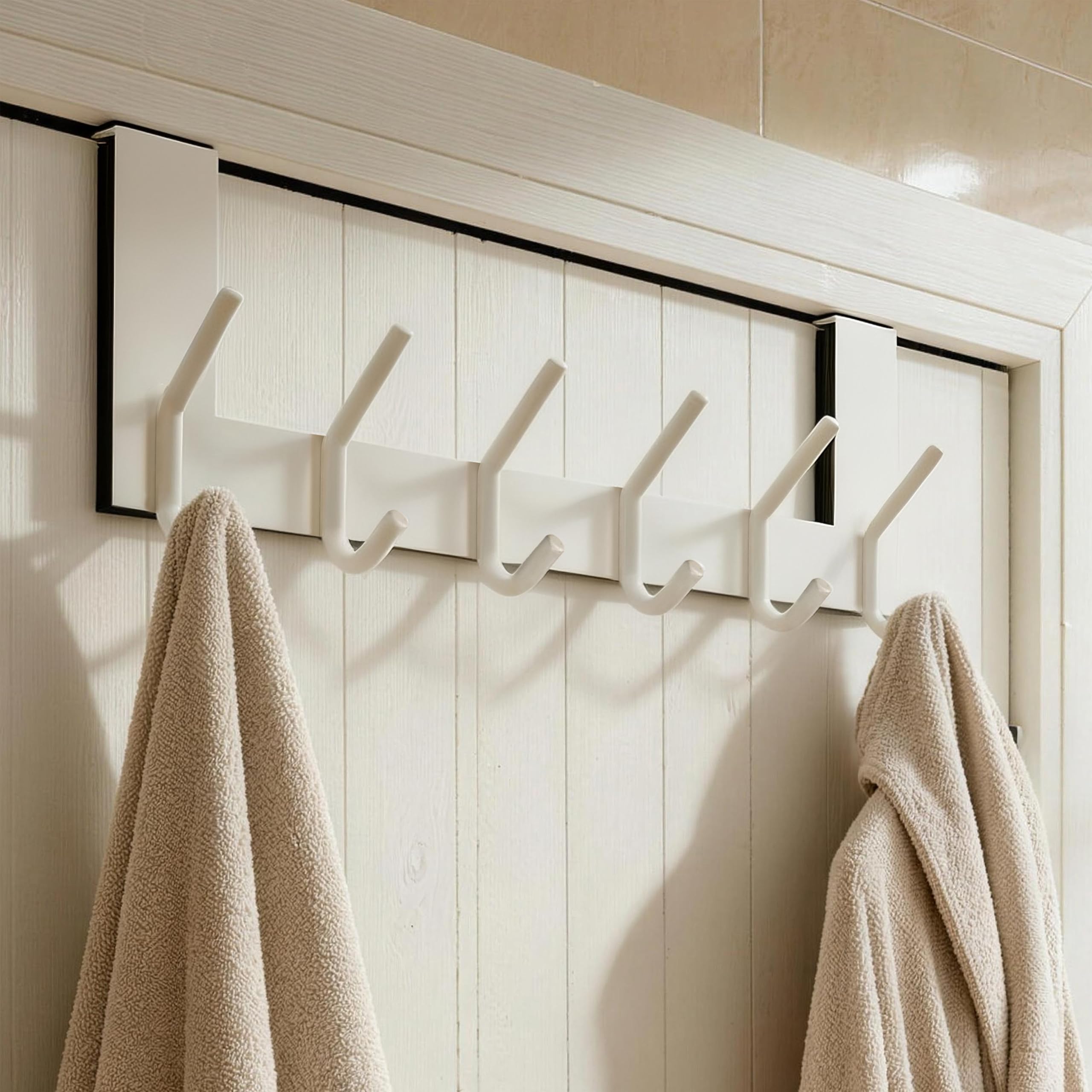 WEBI Porte Manteau pour Porte,Crochet Porte,Patere Porte avec 6 Crochets,Patère de Porte à Suspendre Salle de Bain,Chambre,4.5cm,Blanc,Lot de 2