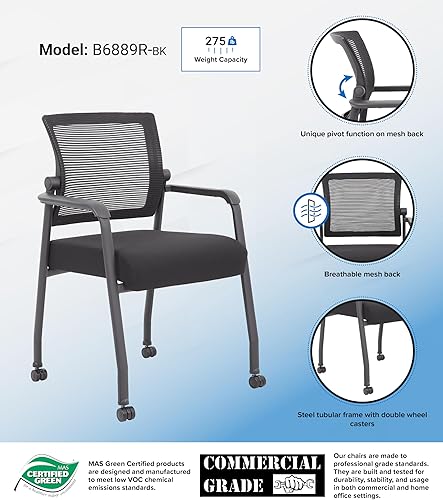 Miniatura 5 de Boss Office Products Silla de invitados de malla de 4 patas con ruedas en negro