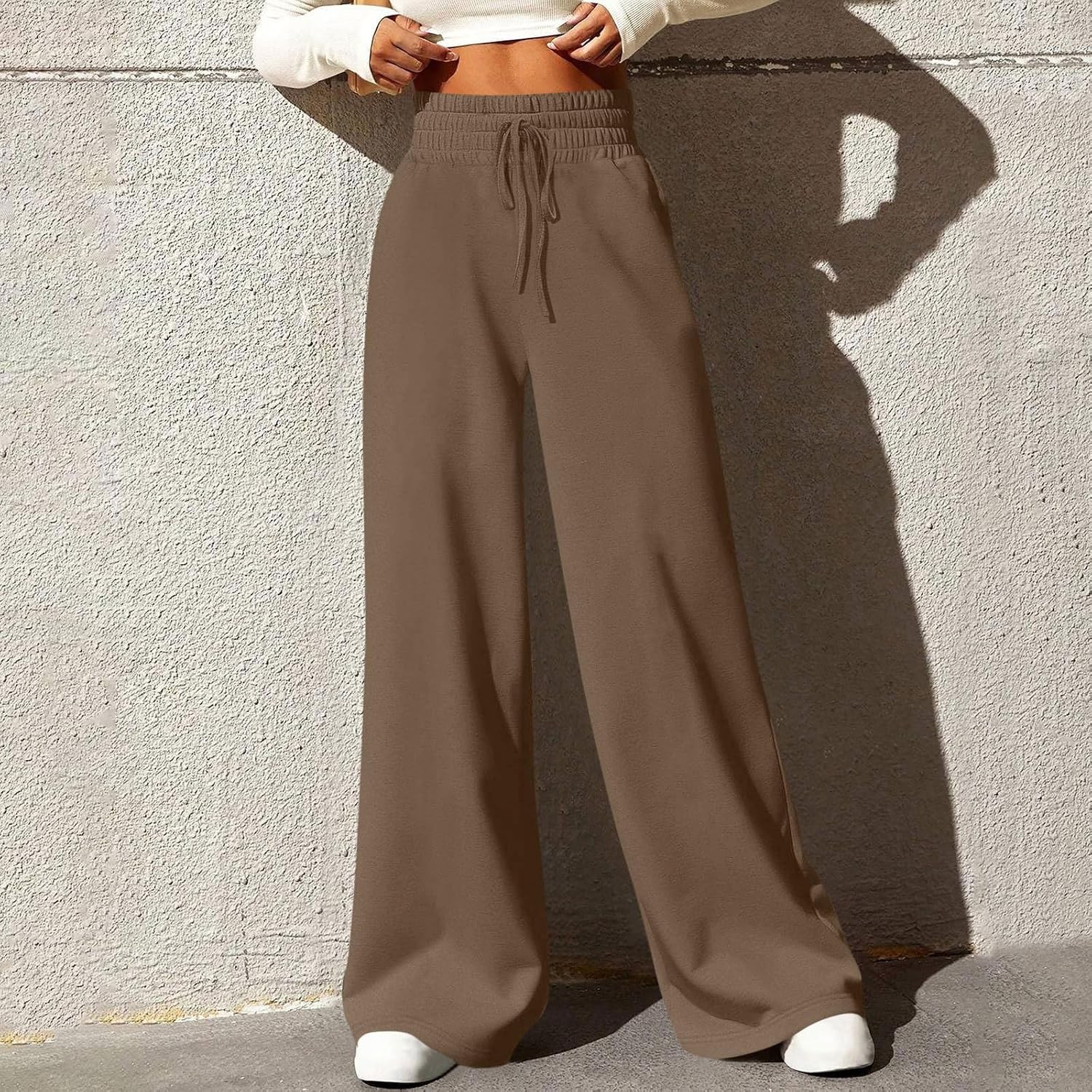 Wide Leg Sweatpant for Women Drawstring Elastic High Waisted Trouser Casual Relaxed Fit Buggy Pants with Pockets