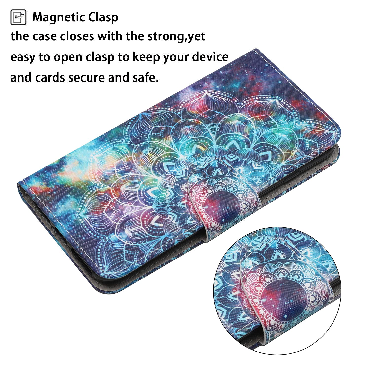 Custodia LINER In Pelle Per Oppo A74 4G, Con Portafoglio E Supporto, Motivo Mandala, Rosa Oro - 4