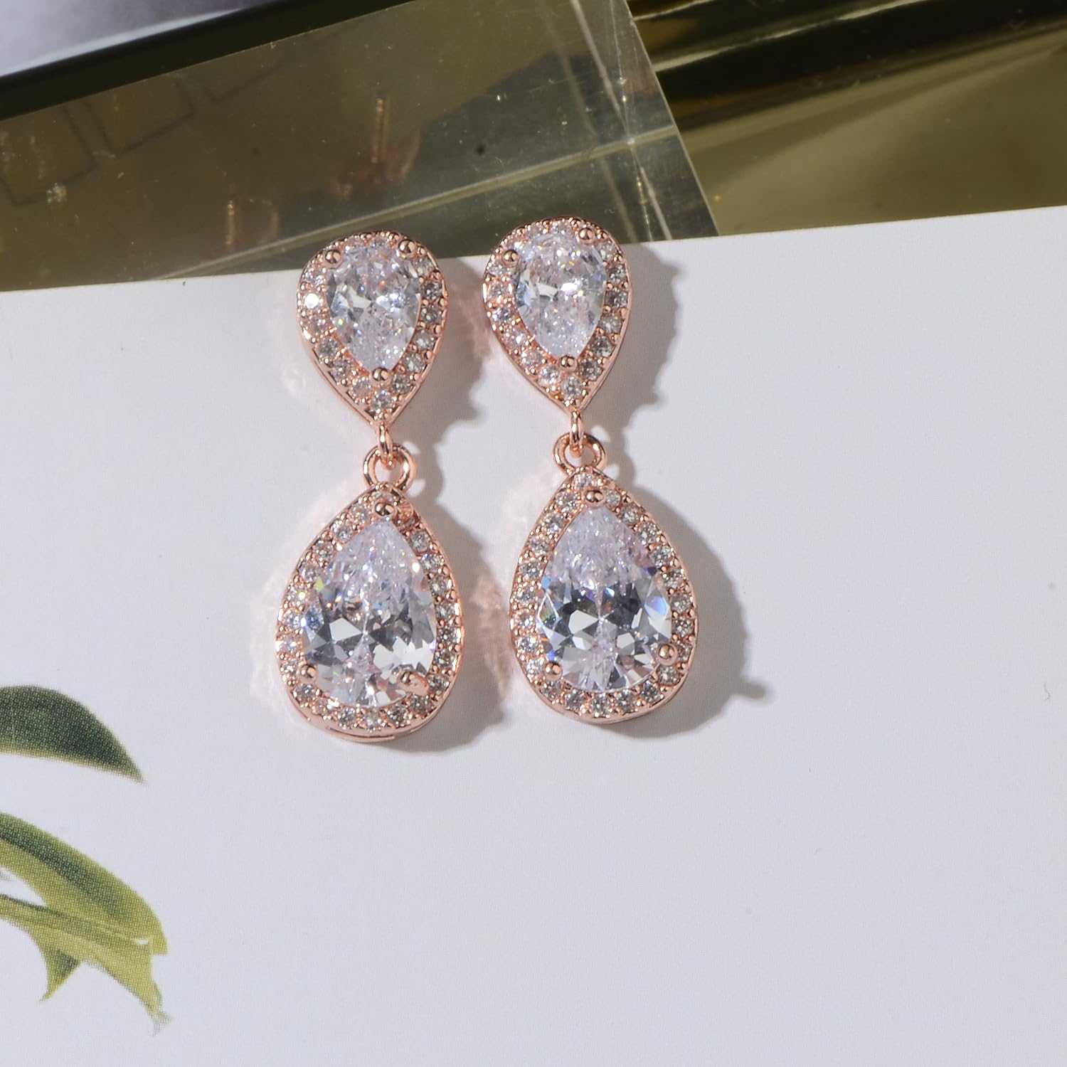 Pave Teardrop Earrings for Wedding Sterling Silver Double Pear Shaped CZ Cubic Zirconia Crystal Rhinestone Birthstone Dangle Earrings Bridal Jewelry for Bride Bridesmaids - Image 5