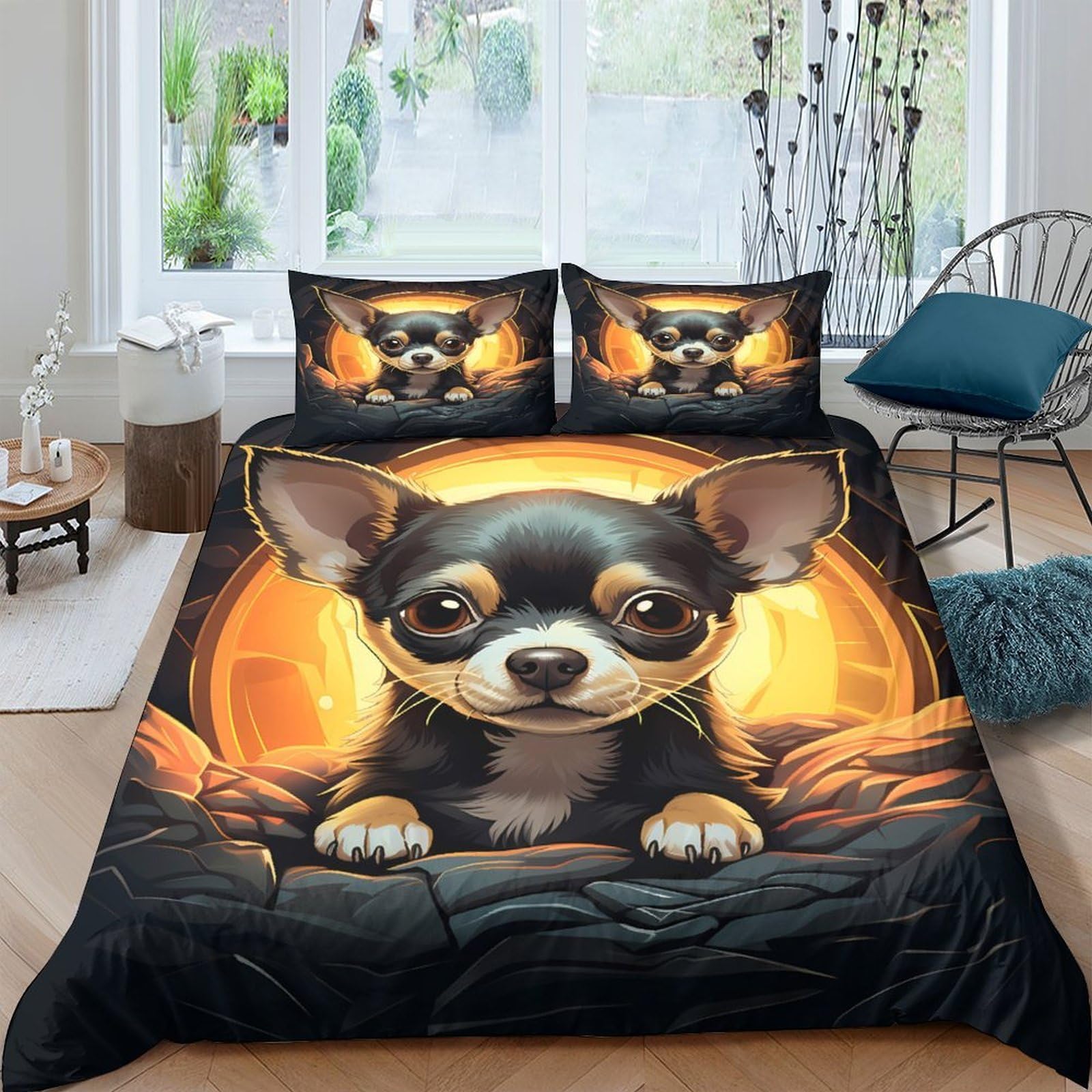 Ctjqhvkz Style-7 3D Printed Cute Chihuahua Dog Fitted Sheet Microfiber Soft Washable Cartoon Bed Cover For Bedroom Dorm Gift Decor Single（135X200cm）