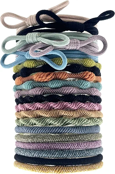 Boho Hair Ties, Set of 20 Colorful Macaron Hair Bands, Ponytail Holders for Thick Hair, No Damage Hair Elastics for Women Girls