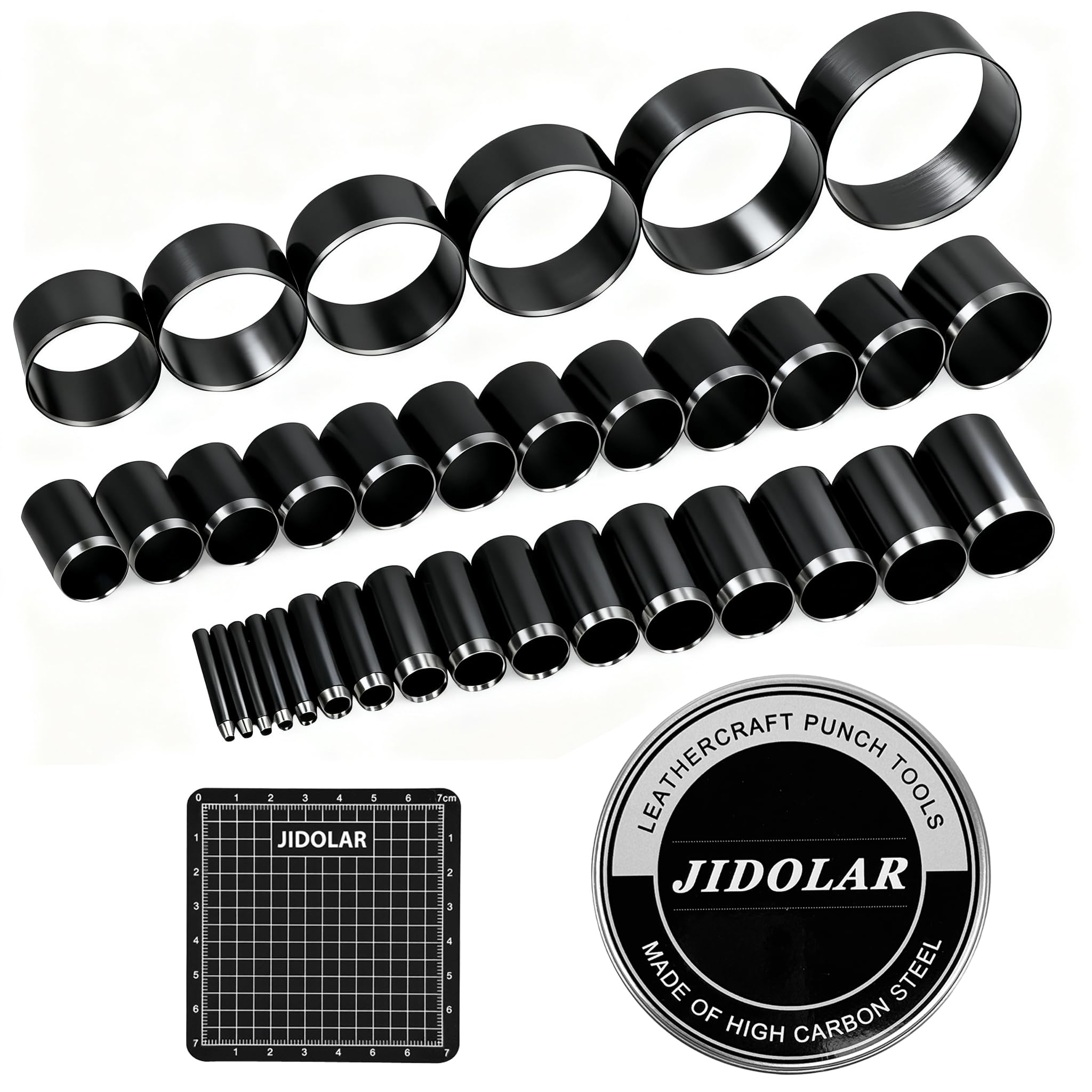 Leather Circle Cutter Tool Set, 34 Pieces Circle Punch Tools 1-25mm 30 35 40 45 50 55 60mm, High Carbon Steel Round Cutting Dies - Leather Hole Punch Tool Kit for DIY Leathercrafts-image-8
