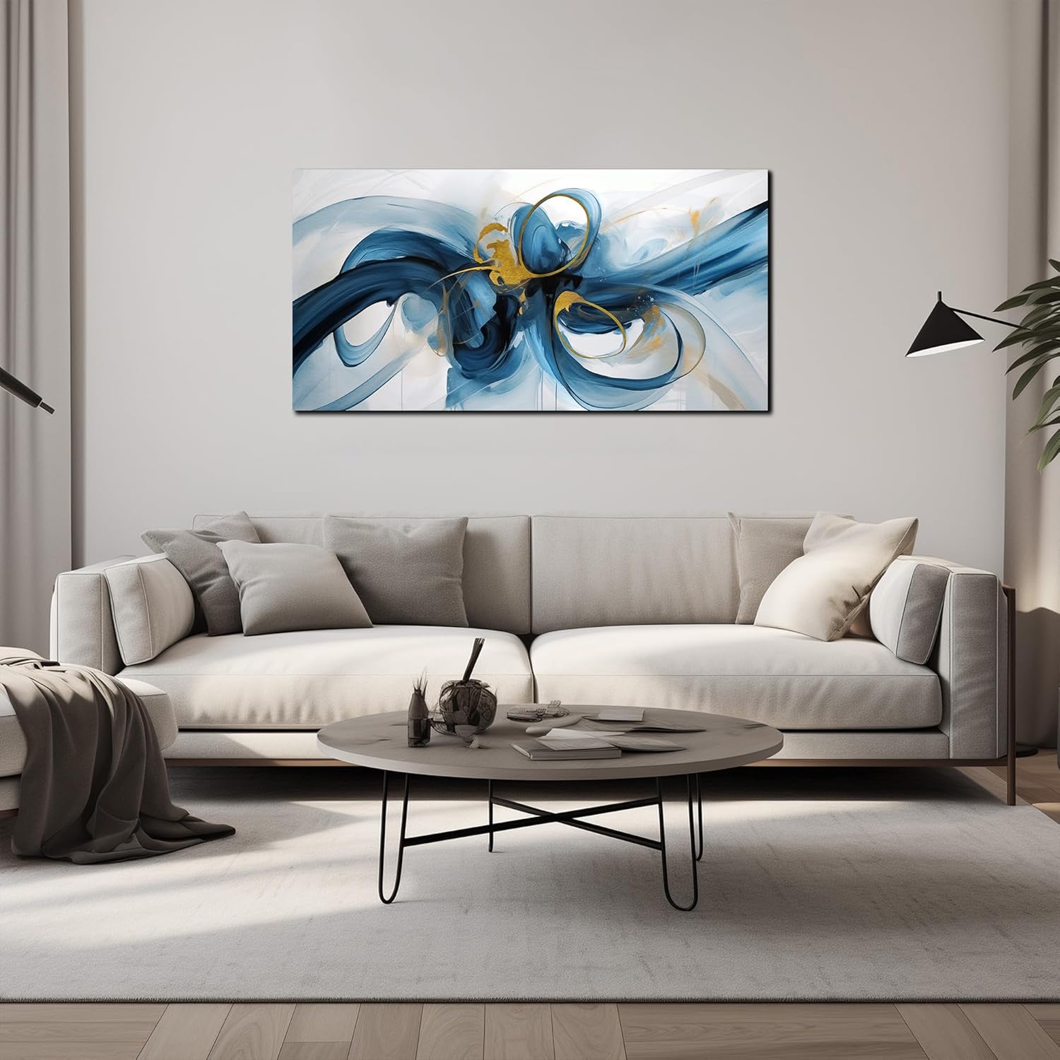 Large Wall Art Blue Abstract Canvas Wall Art Pictures for Living Room Office Wall Decor Decorative Canvas Painting Modern Framed Wall Art Artwork for Wall Print Ready to Hang Size 20x40 Inch