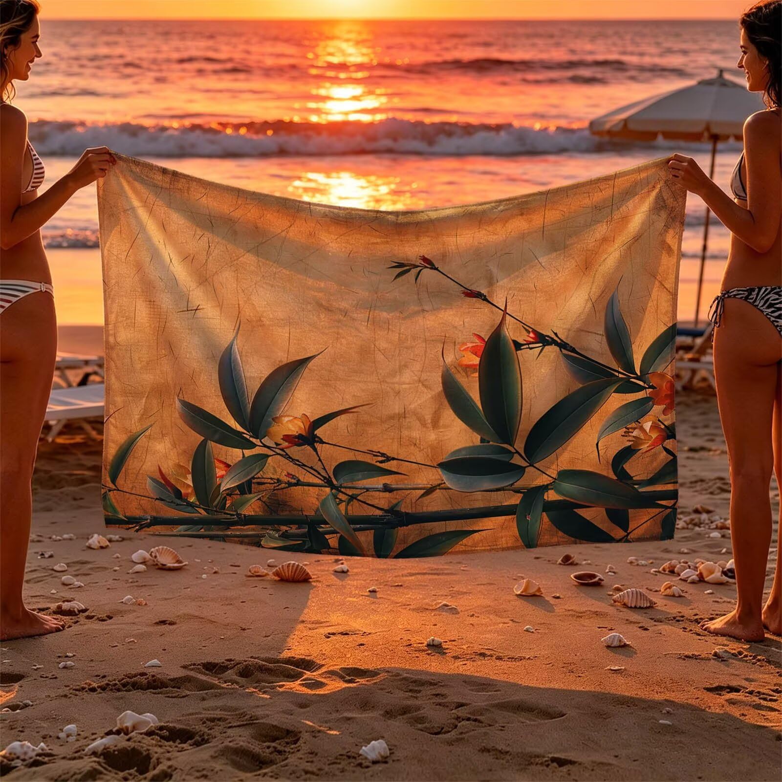 Bambú Toalla Playa 220 x 160 Resistente a la arena Secado rápido Ligero, Toalla Playa Grande 160x220cm Suave Cómodo como Gym Yoga Sauna Toallas Baño Grandes Exterior Travel Essentials Planta XTLS-2821