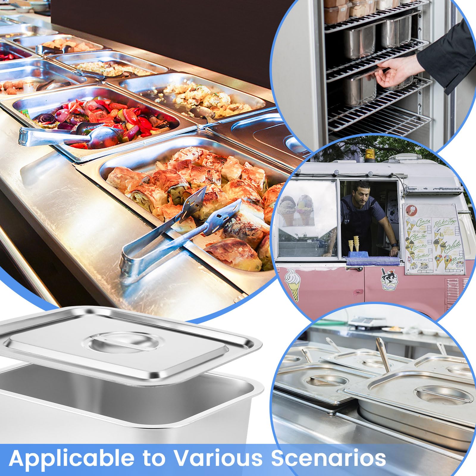 Sumind Confezione da 6 padelle profonde da 15,2 cm, con coperchio, vassoio per vapore in acciaio inox, per alimenti, sciroppo d'acero, catering, ristorante, hotel, buffet, forniture da cucina
