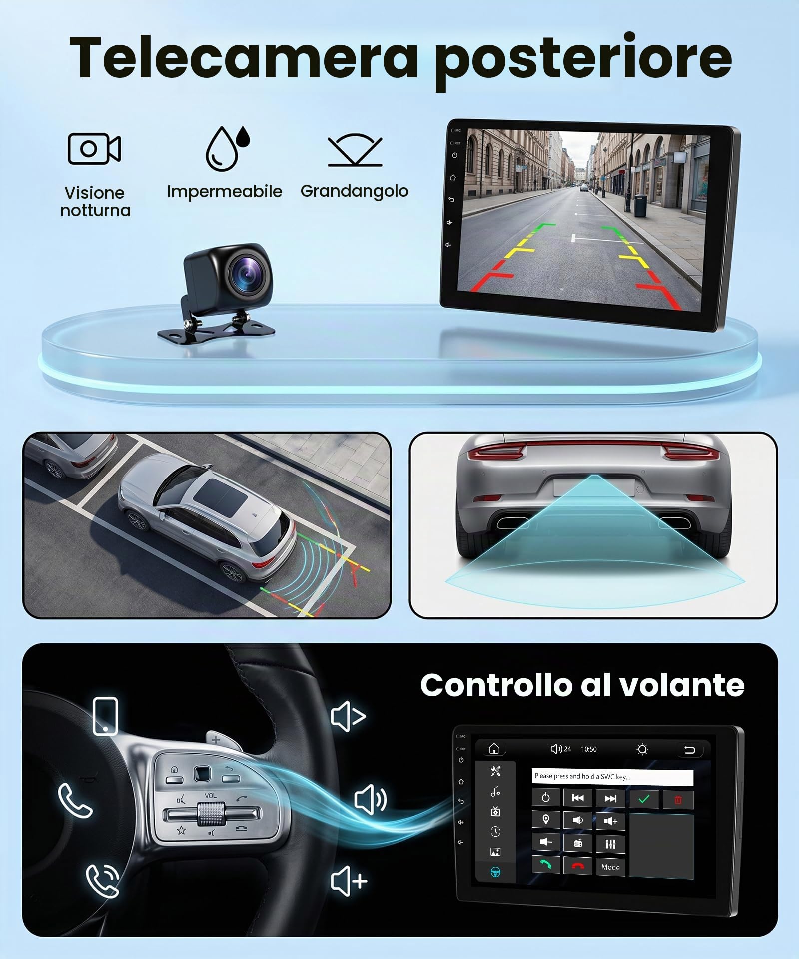 Rimoody Autoradio 2 Din con Wireless Carplay Android Auto You-Tube Vi-Link Bluetooth FM/RDS DSP EQ, 9 Pollici Touchscreen Radio Doppio Din Mirror Link USB Controllo del Volante Telecamera Posteriore