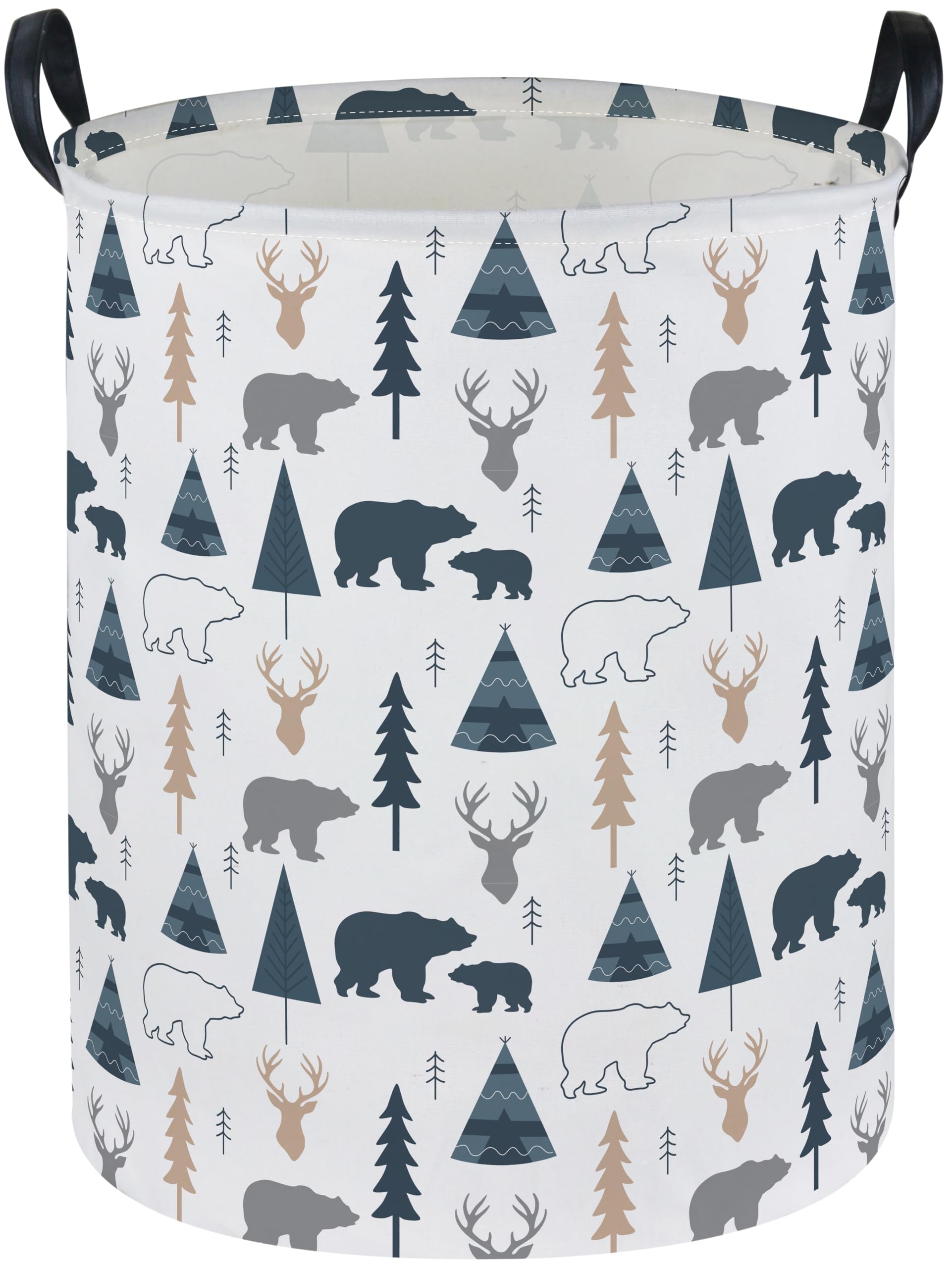 ESSME Kids Laundry Basket,Bear Hamper Collapsible Canvas Waterproof Storage Bin forBoys, Woodland Hamper,Gift Baskets(Bear)