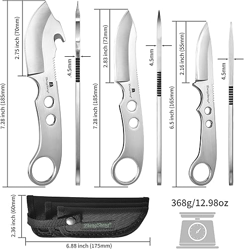 Miniatura 4 de ZhengSheng 3 cuchillos de hoja fija de espiga completa, cuchillos de supervivencia, cuchillo Bowie y cuchillo de gancho para intestino con funda de